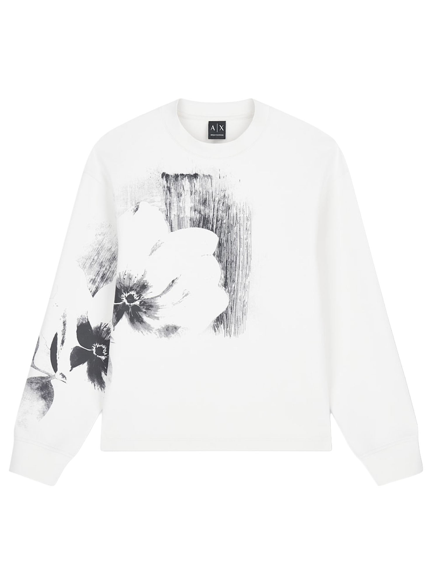 Sweat-shirt ras du cou en coton stretch à imprimé floral
