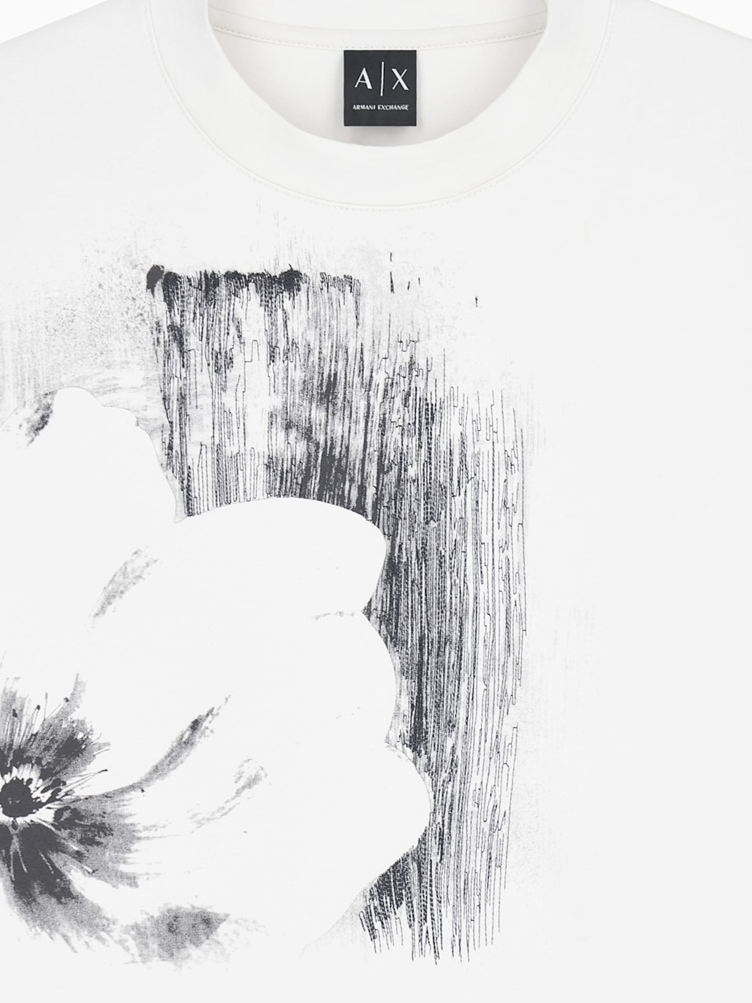 Armani Exchange Felpa girocollo in cotone stretch con stampa floreale Bianco