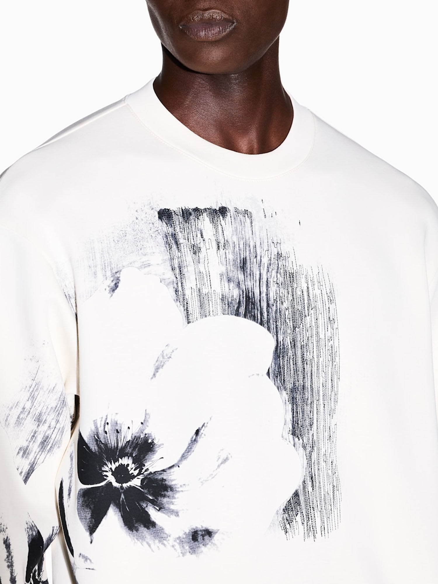 Armani Exchange Felpa girocollo in cotone stretch con stampa floreale Bianco
