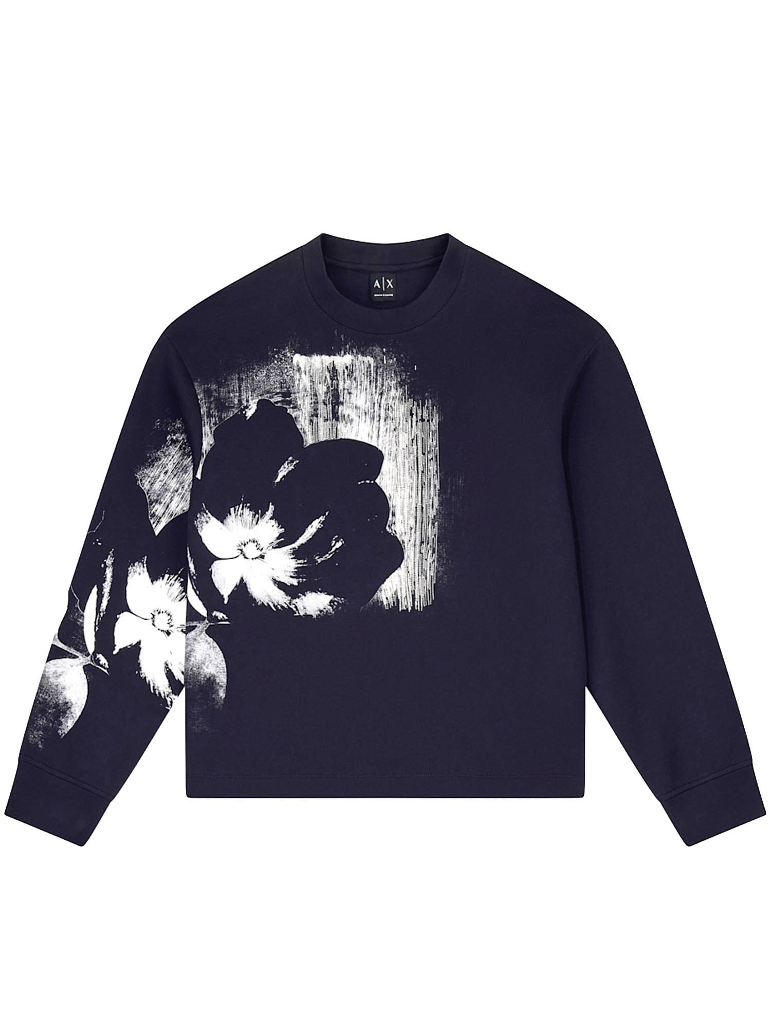 Sweat-shirt ras du cou en coton stretch à imprimé floral