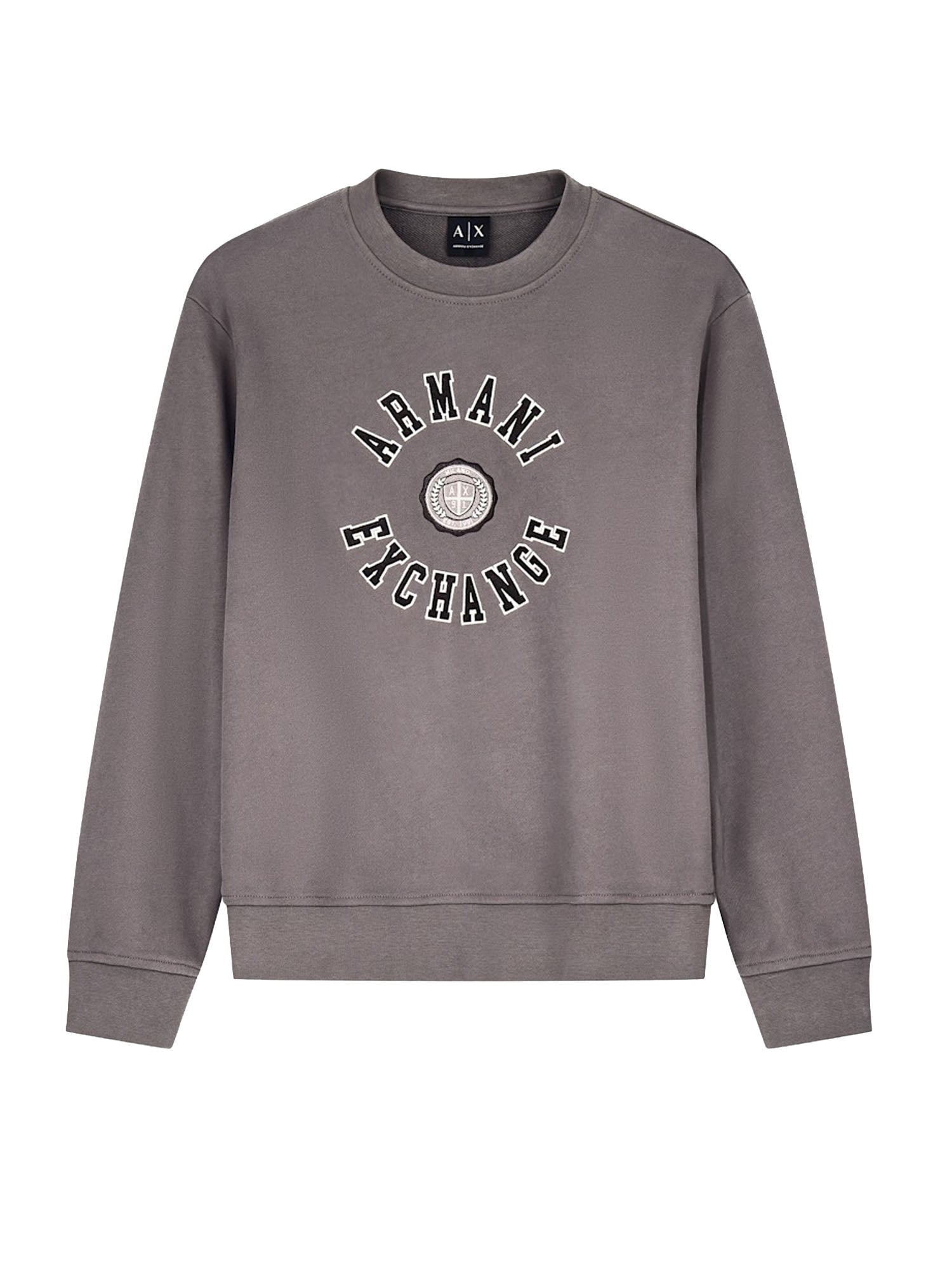 Armani Exchange Felpa girocollo in cotone con logo e bordi a costine Marrone