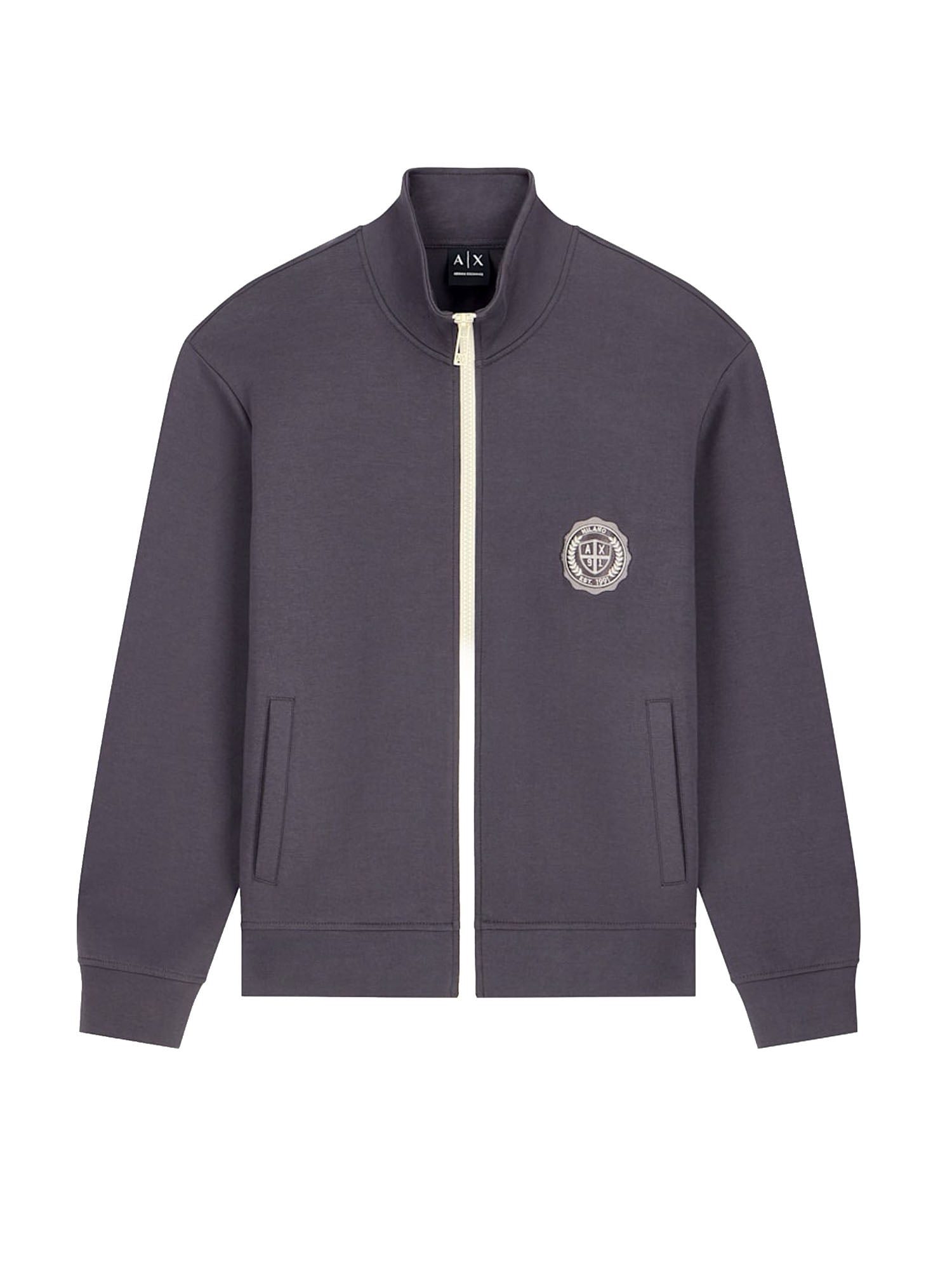 Armani Exchange Felpa Crossover in cotone stretch con zip e collo alto Grigio
