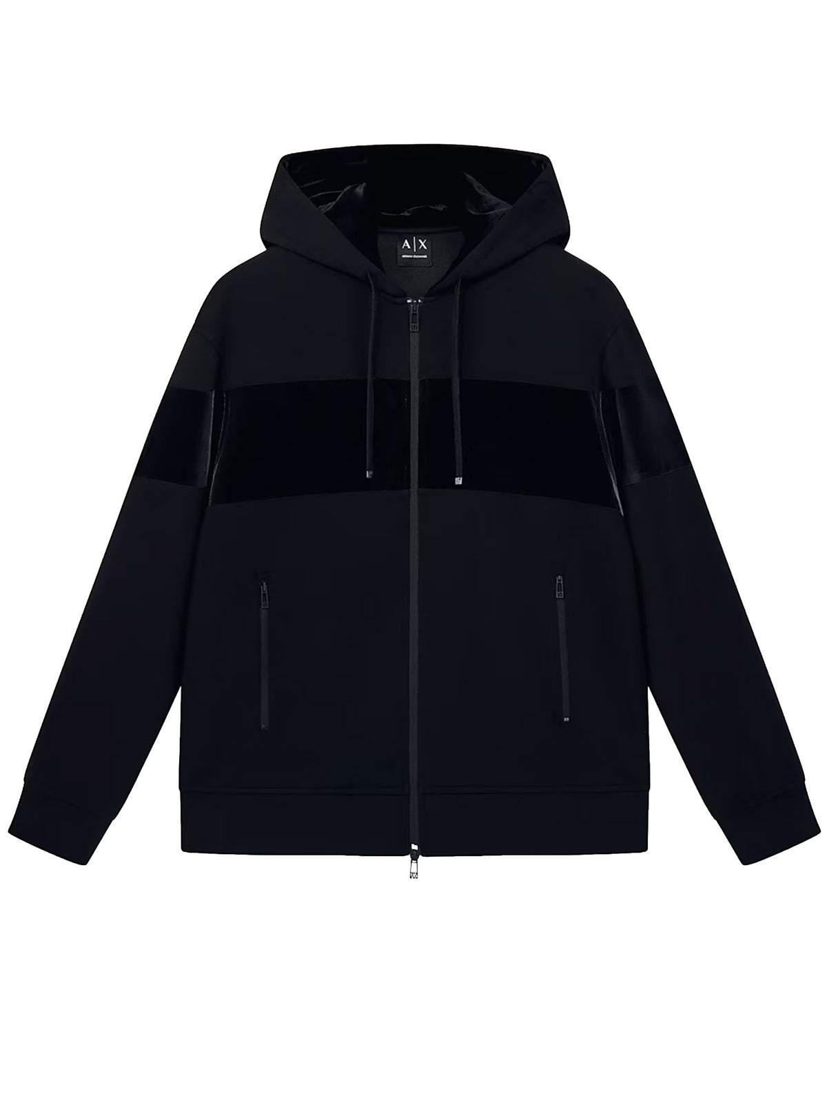 Armani Exchange Felpa in modal stretch con cappuccio e banda in velluto Nero