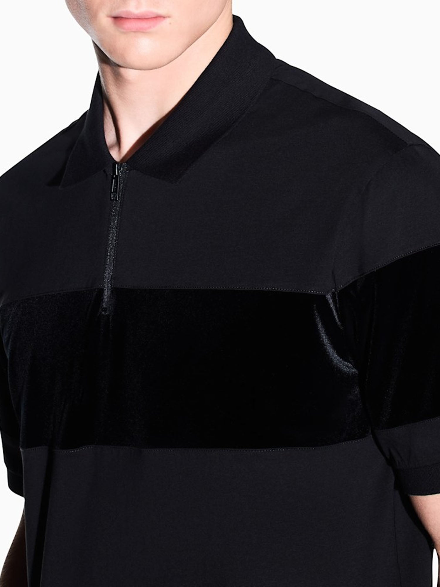 Armani Exchange Polo in jersey di cotone mercerizzato con mezza zip Nero