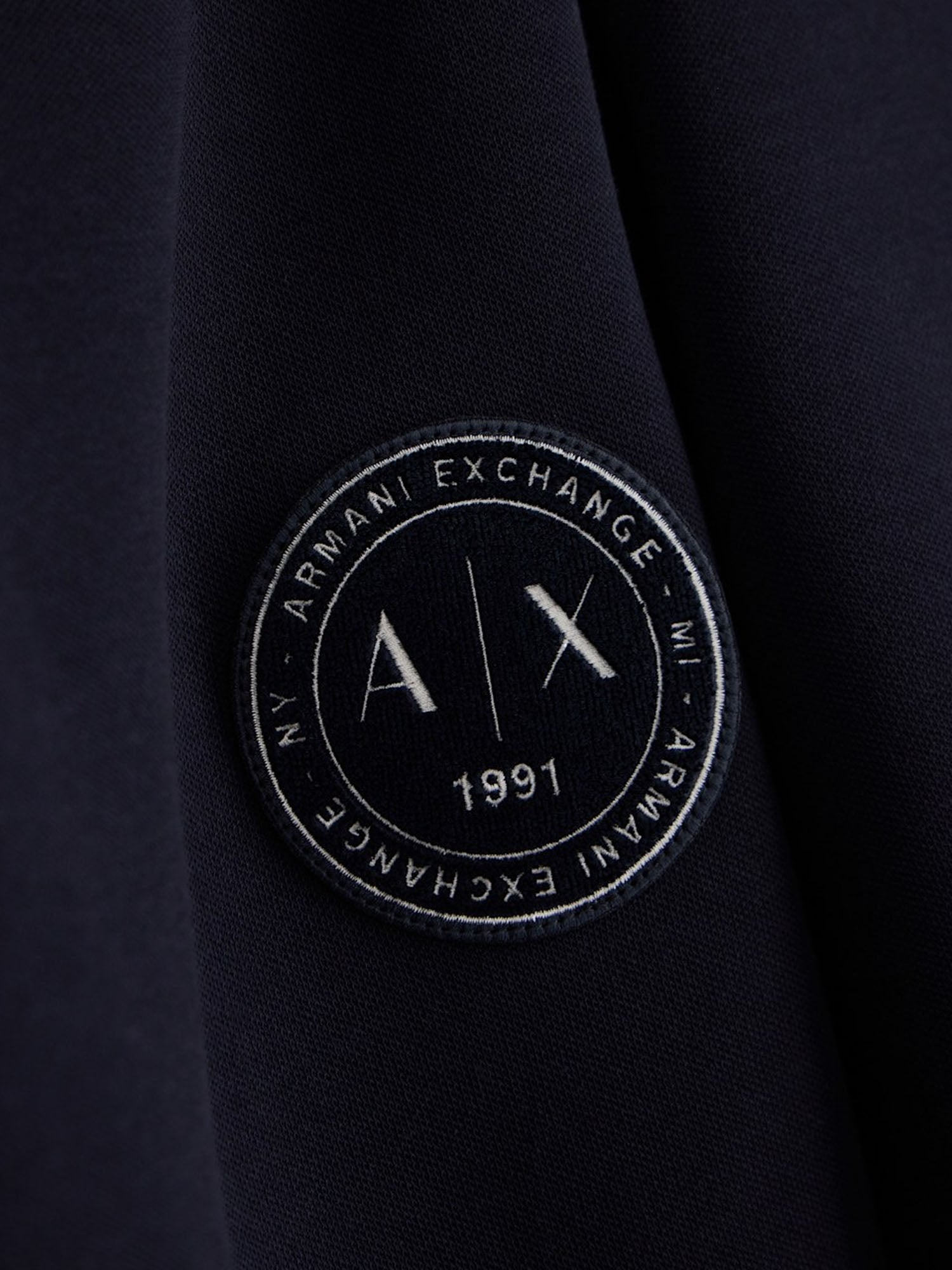 Armani Exchange Felpa girocollo in piquet stretch con patch logo circolare Blu