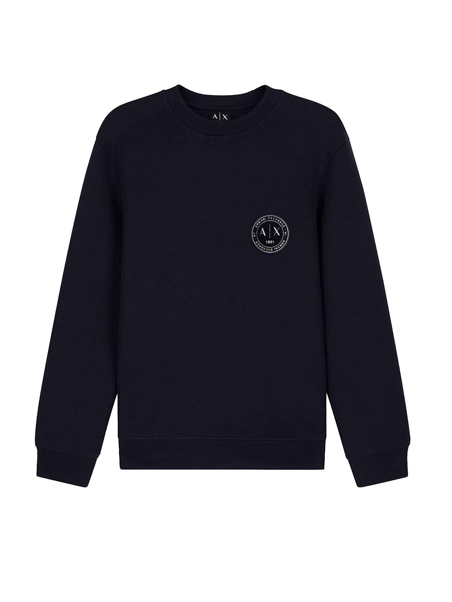 Armani Exchange Felpa girocollo in piquet stretch con patch logo circolare Blu