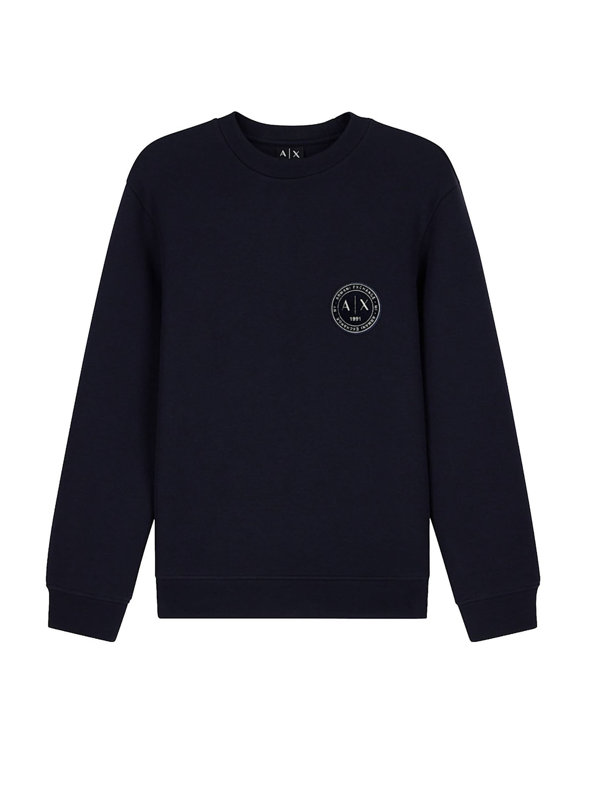 Armani Exchange Felpa girocollo in piquet stretch con patch logo circolare Blu