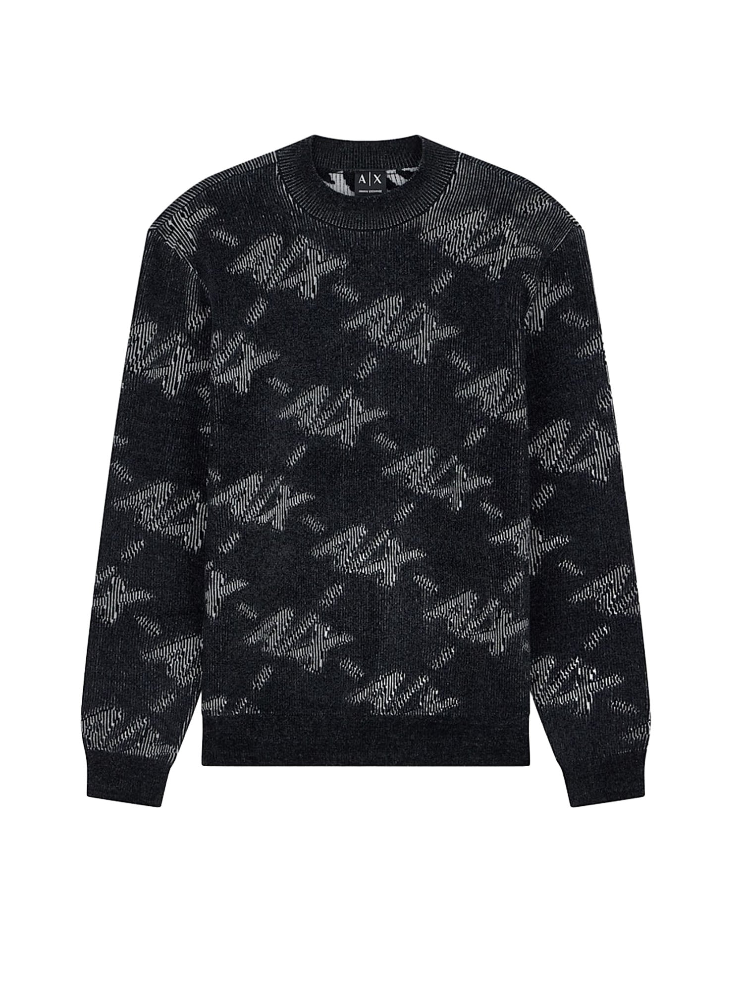 Pullover girocollo con logo all over e bordi a costine