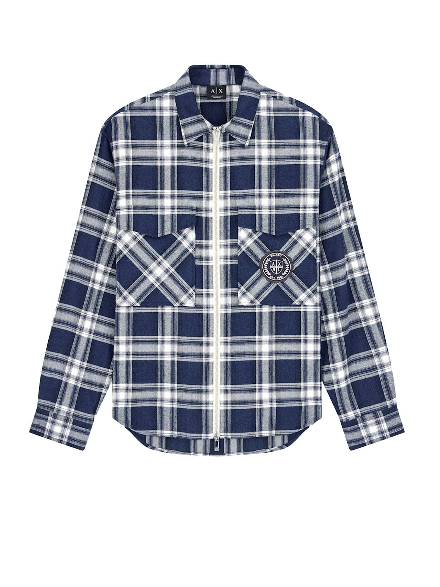 Armani Exchange Camicia Crossover in flanella a quadri con zip Blu