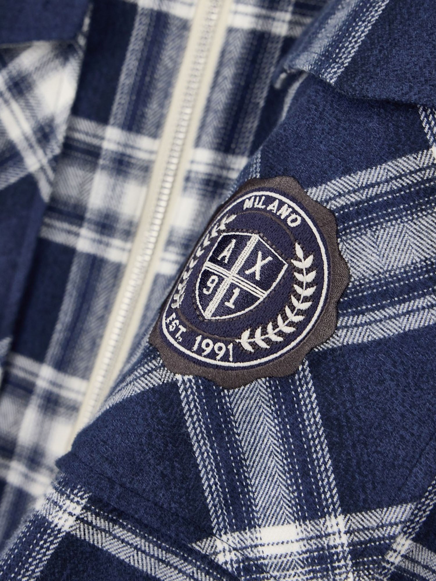 Armani Exchange Camicia Crossover in flanella a quadri con zip Blu