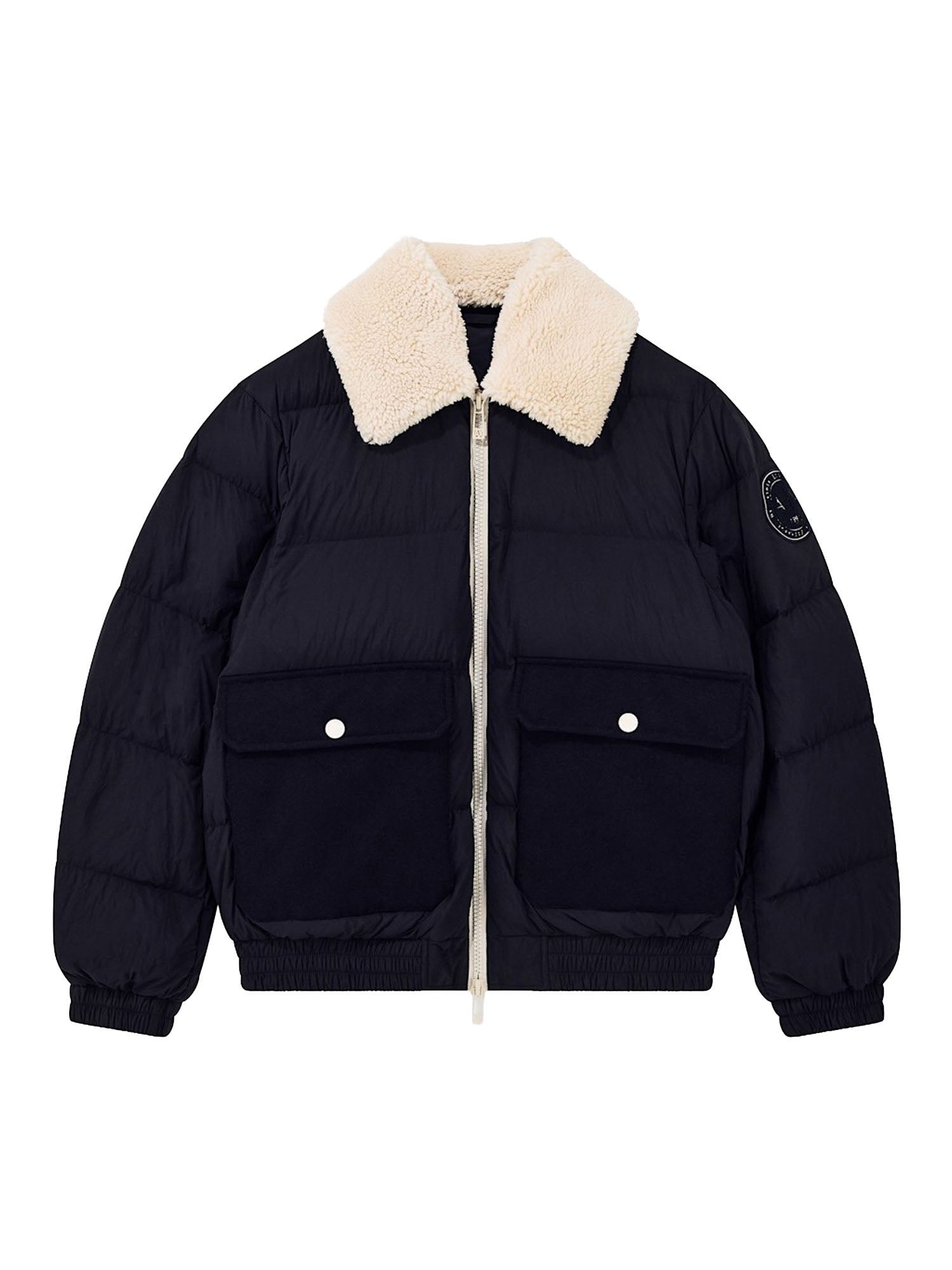 Armani Exchange Piumino trapuntato con zip e collo in misto lana Blu