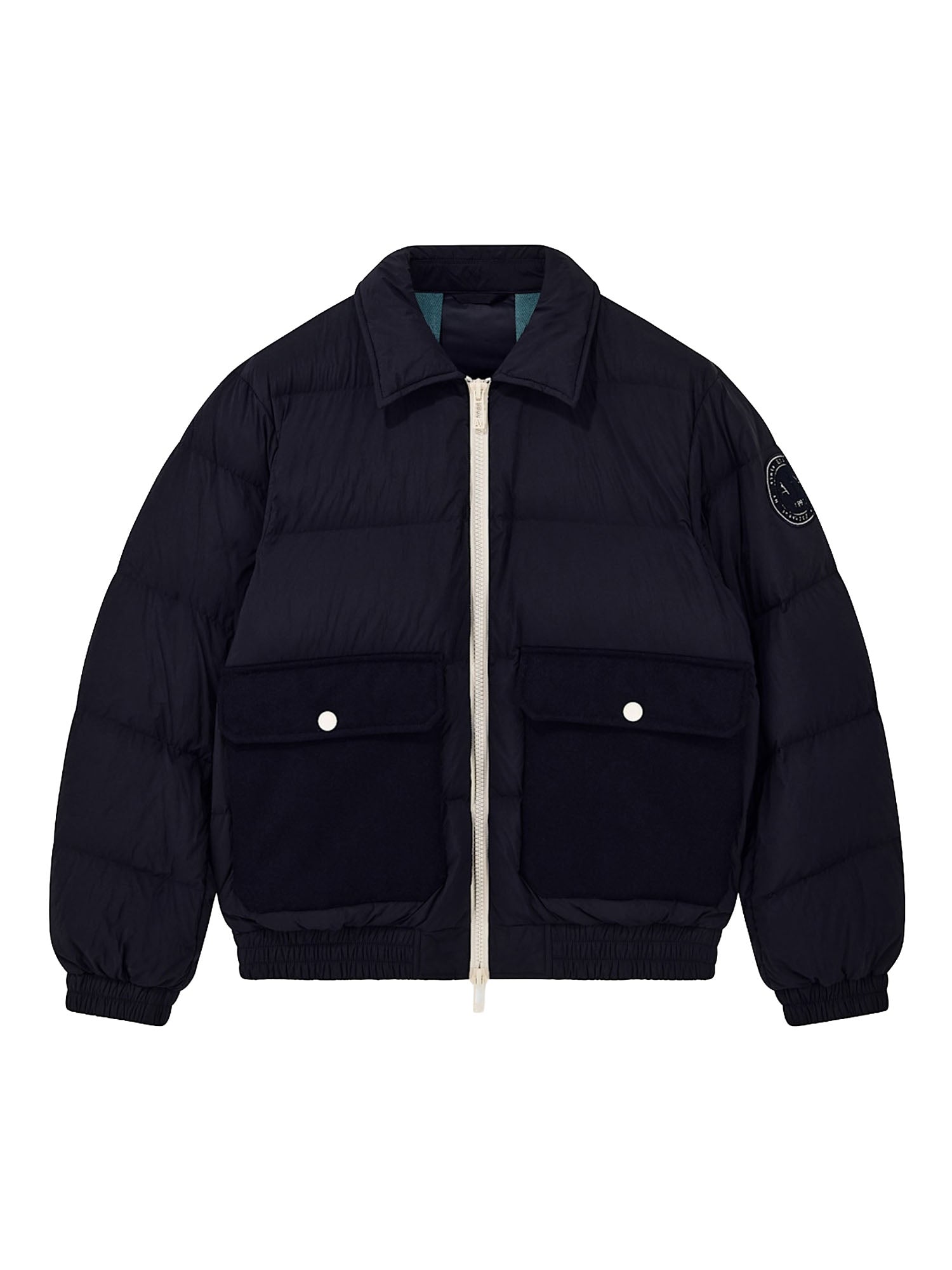 Armani Exchange Piumino trapuntato con zip e collo in misto lana Blu