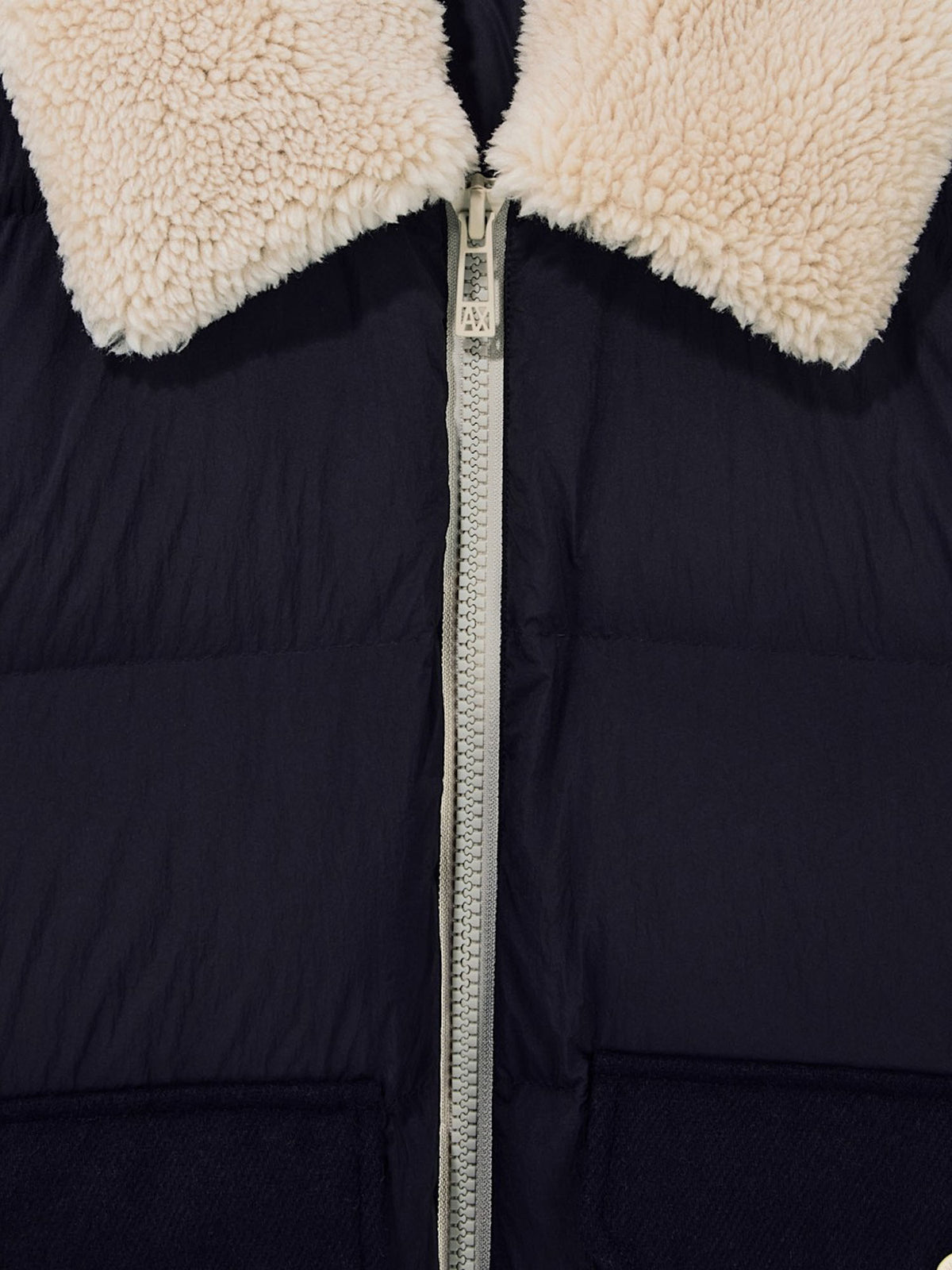 Armani Exchange Piumino trapuntato con zip e collo in misto lana Blu