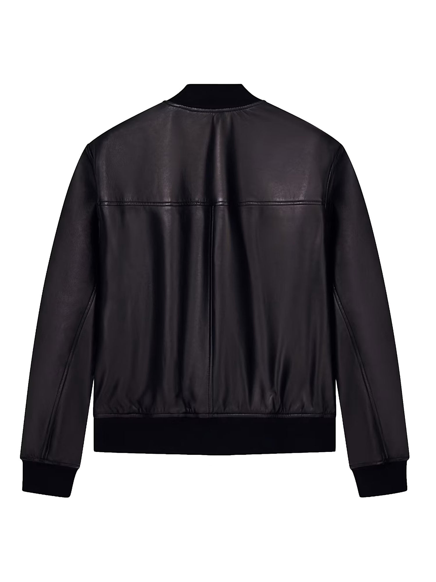 Armani Exchange Giubbotto bomber in pelle con zip e finiture a costine Nero
