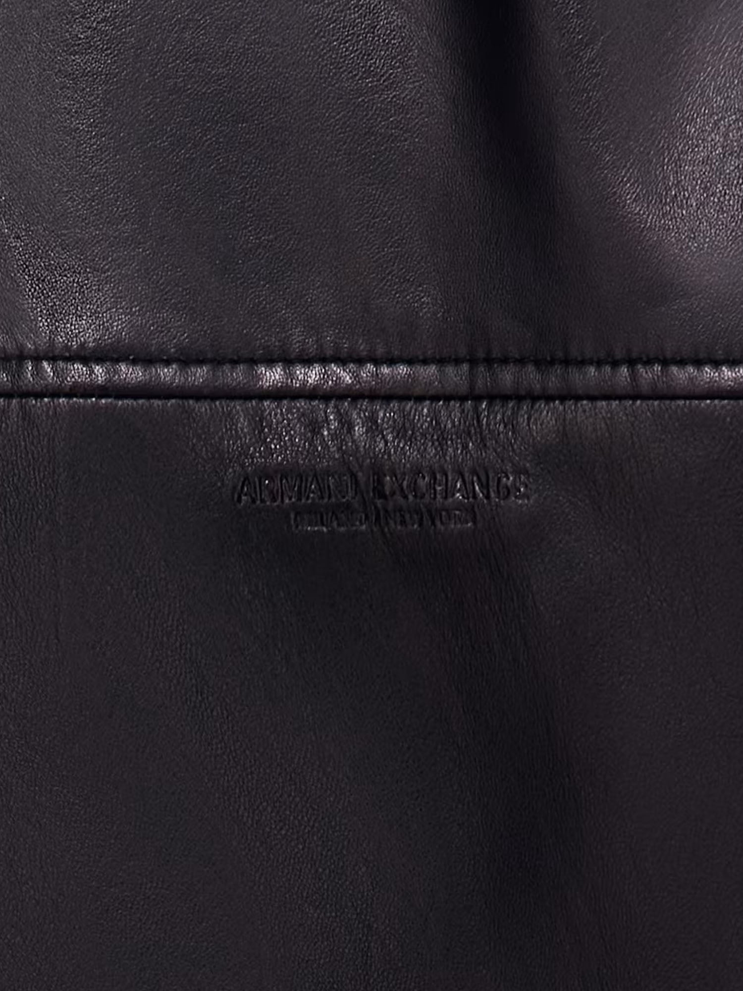 Armani Exchange Giubbotto bomber in pelle con zip e finiture a costine Nero