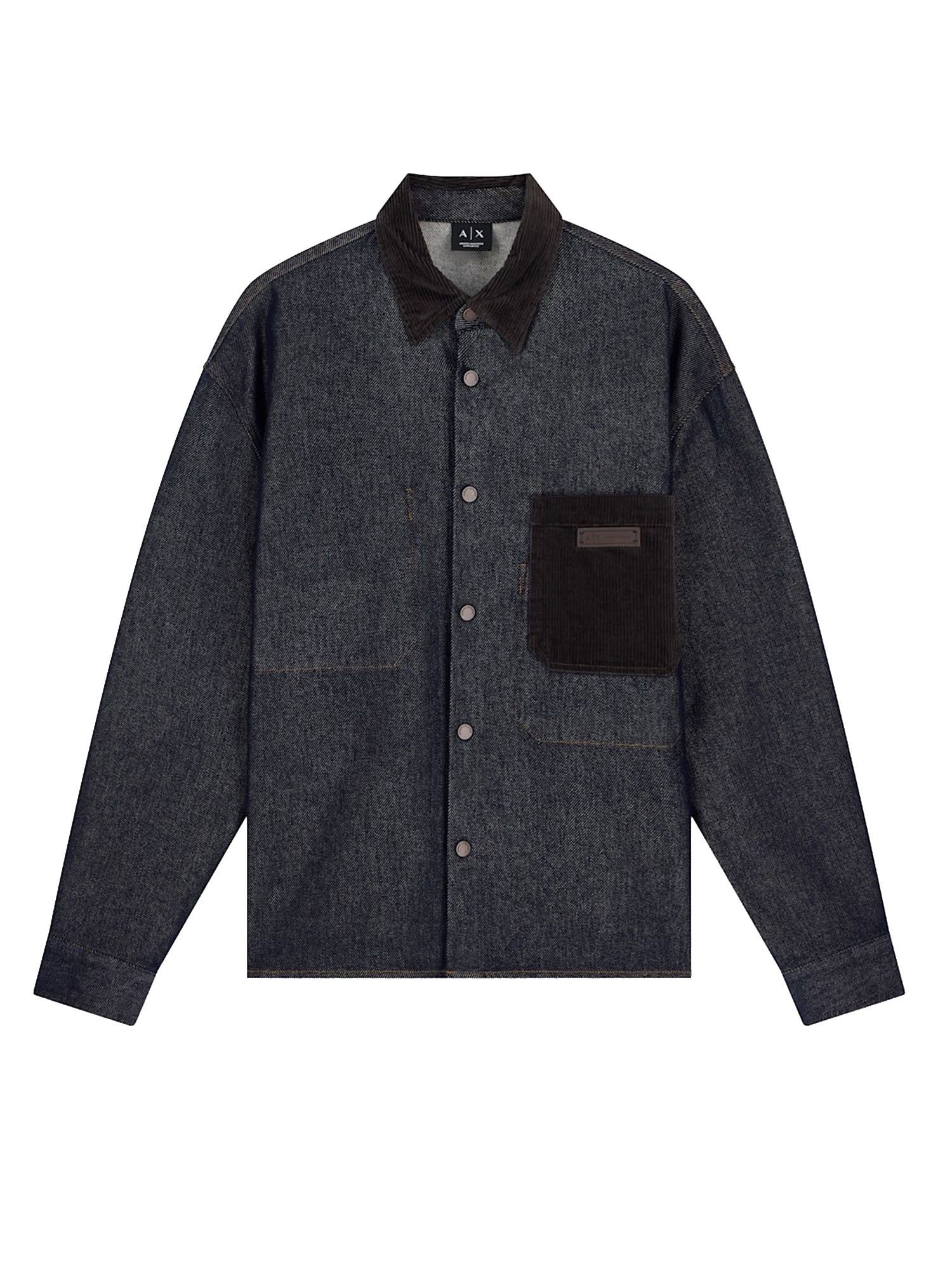 Armani Exchange Sovracamicia in denim con collo in velluto a coste Blu