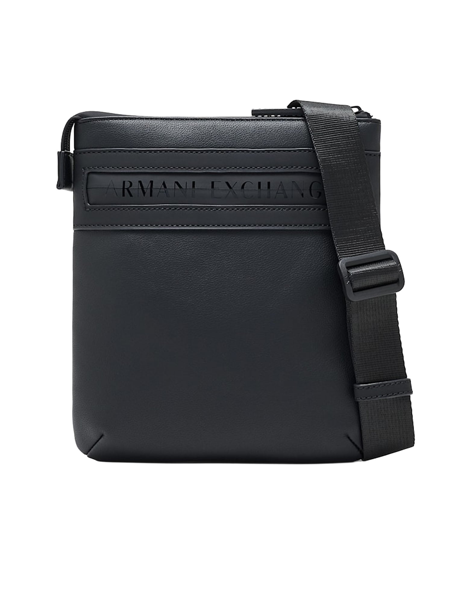 Armani Exchange Borsa a tracolla piatta in similpelle con logo in rilievo Nero
