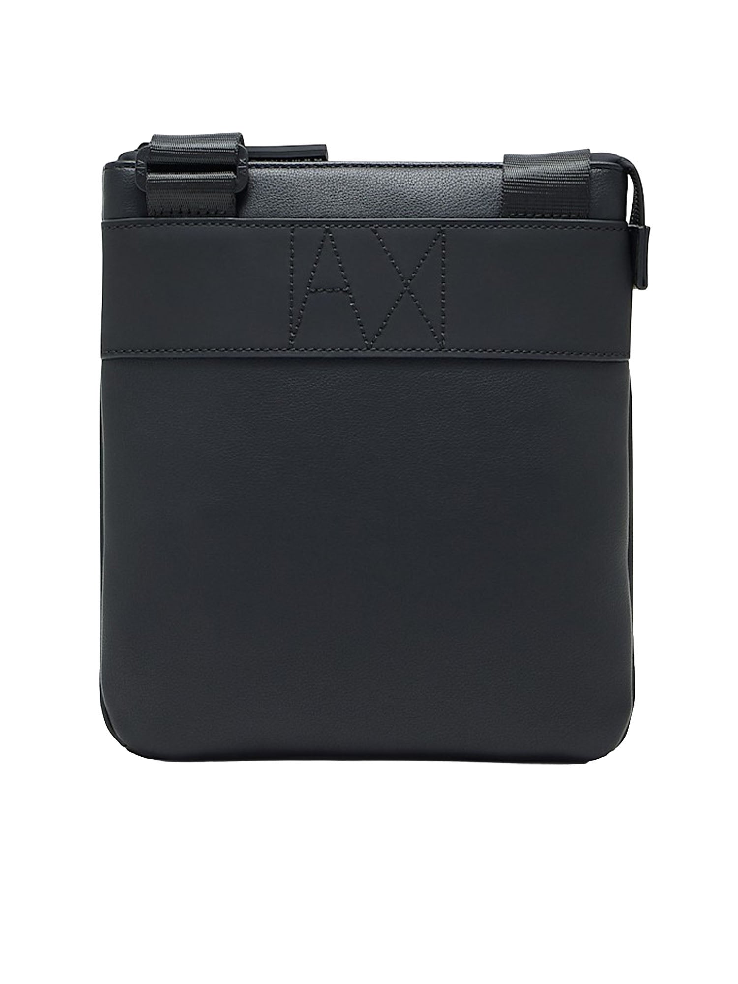 Armani Exchange Borsa a tracolla piatta in similpelle con logo in rilievo Nero