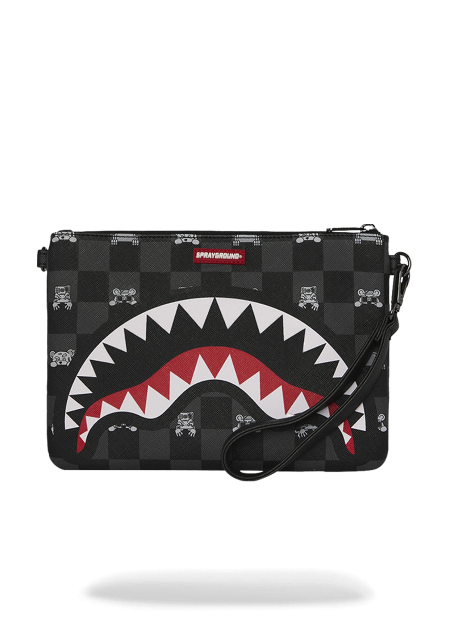 Sprayground Gray Peeking Character Check Crossover Clutch Nero