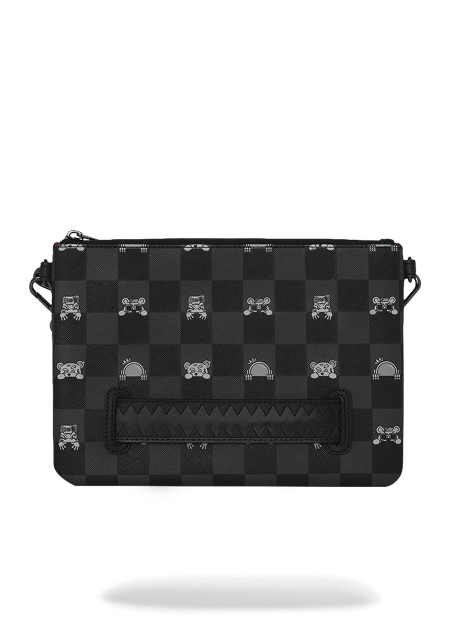 Sprayground Gray Peeking Character Check Crossover Clutch Nero