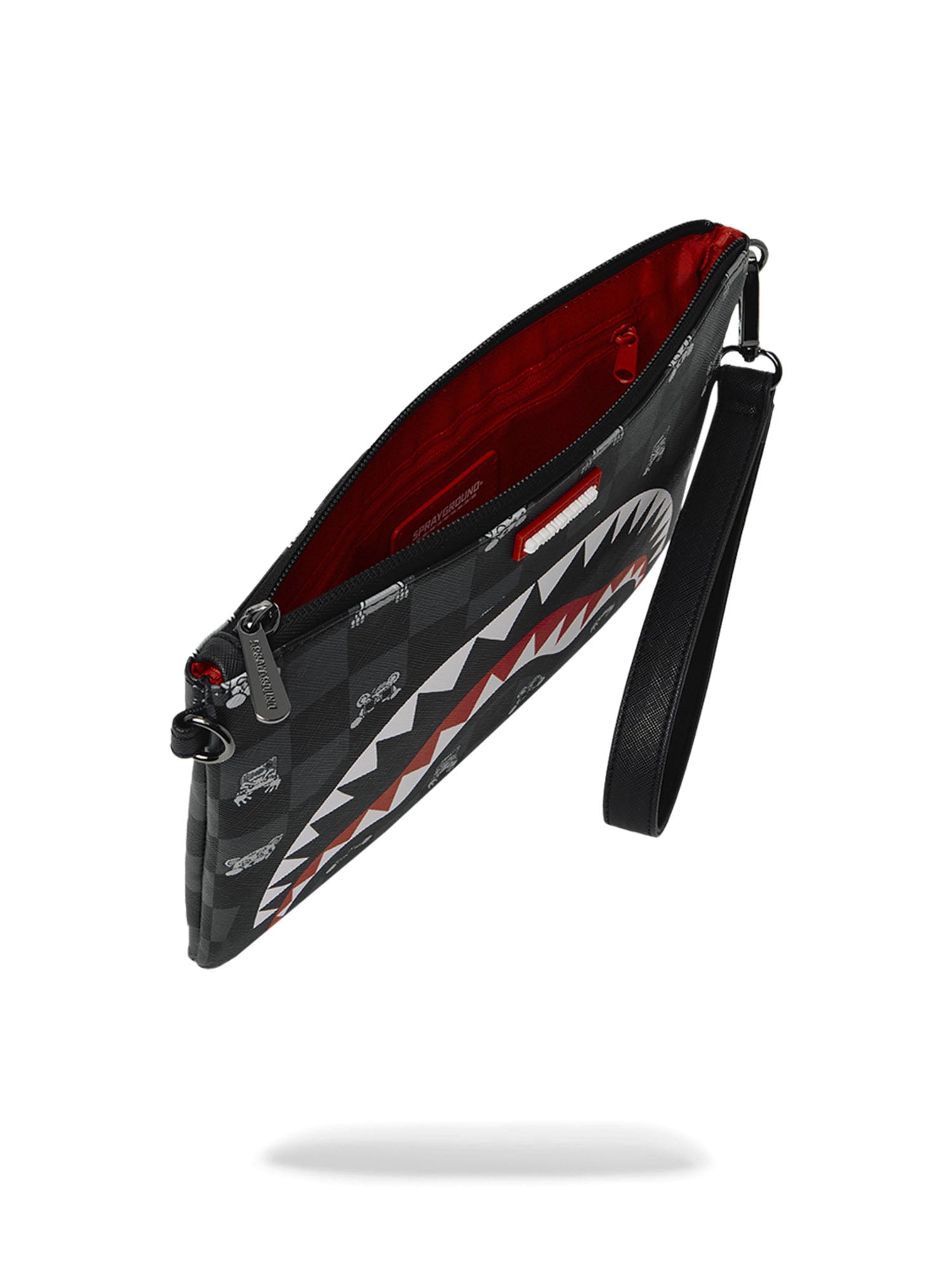 Sprayground Gray Peeking Character Check Crossover Clutch Nero