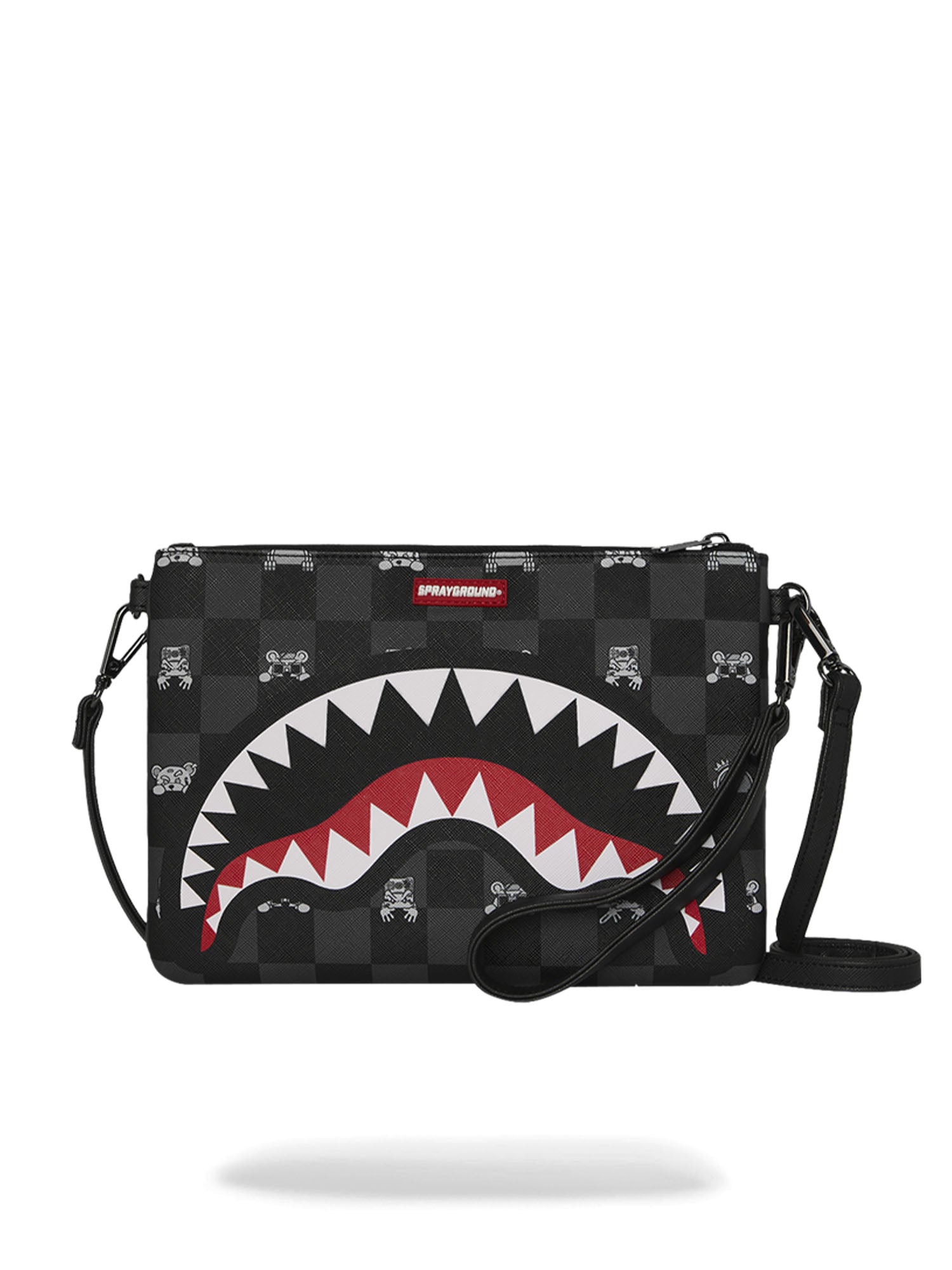 Sprayground Gray Peeking Character Check Crossover Clutch Nero