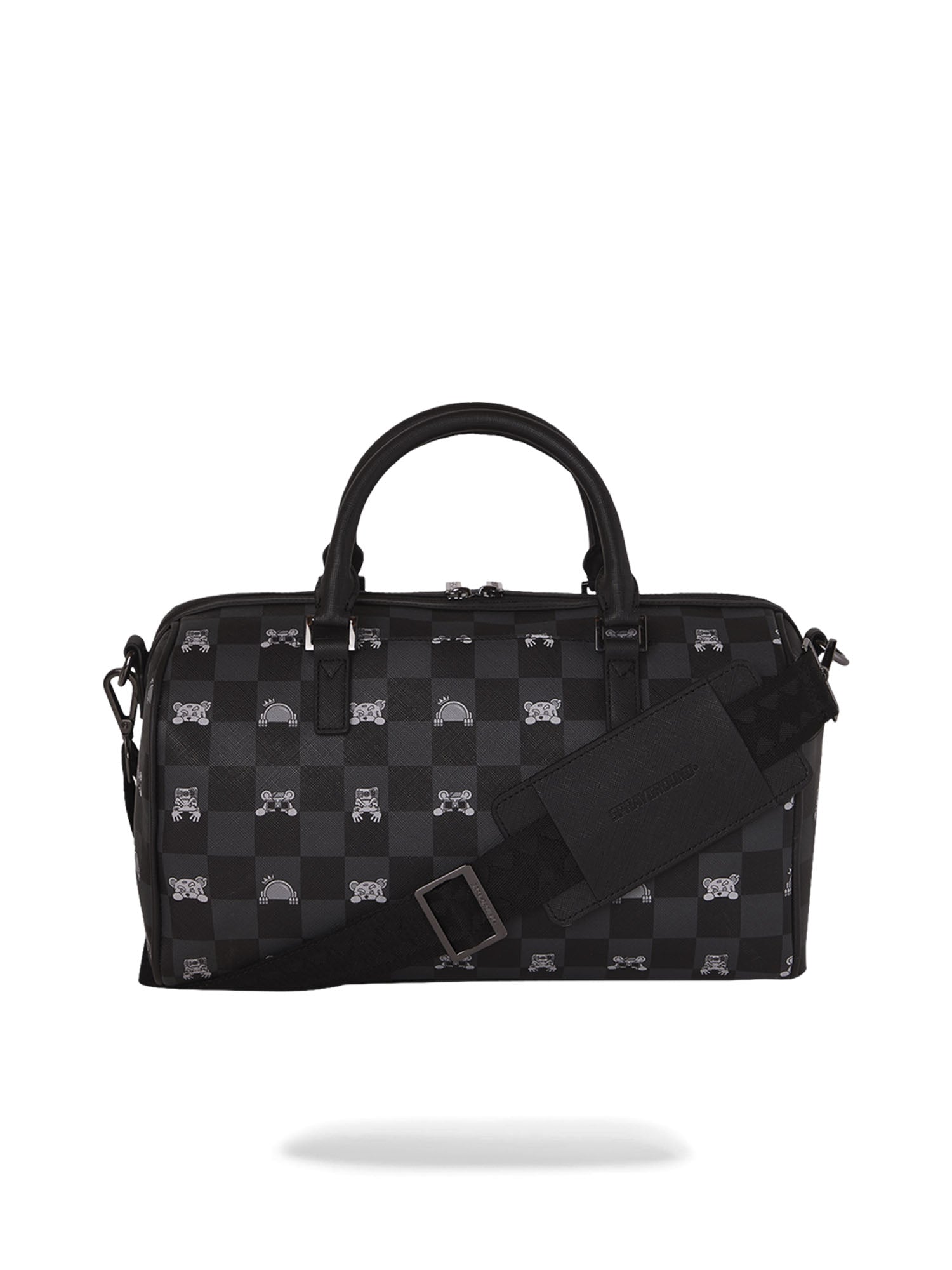 Sprayground Gray Peeking Character Check Mini Duffle Nero