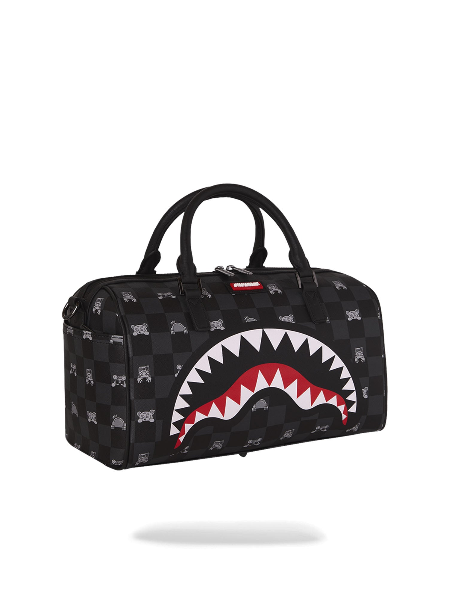 Sprayground Gray Peeking Character Check Mini Duffle Nero