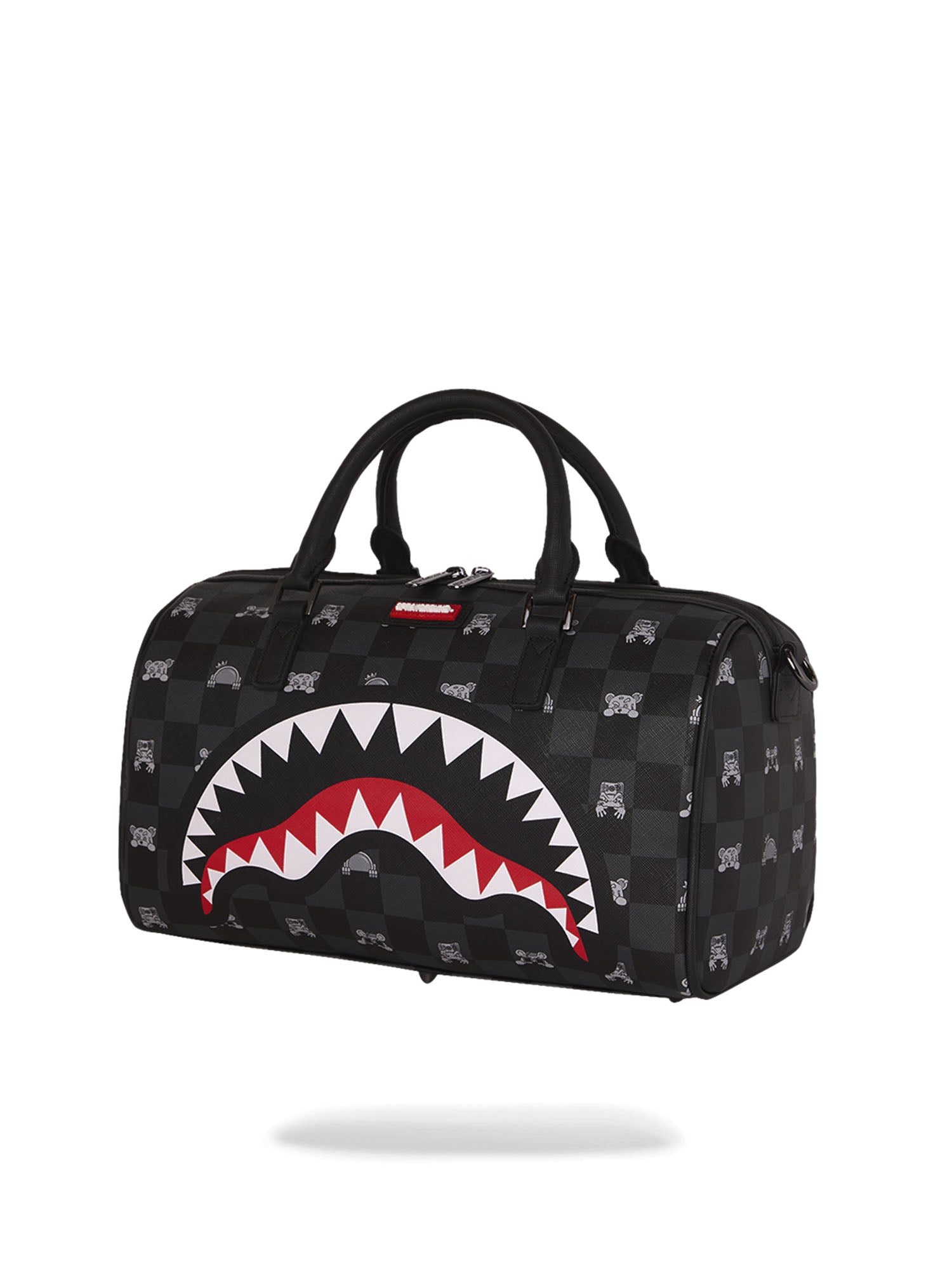 Sprayground Gray Peeking Character Check Mini Duffle Nero