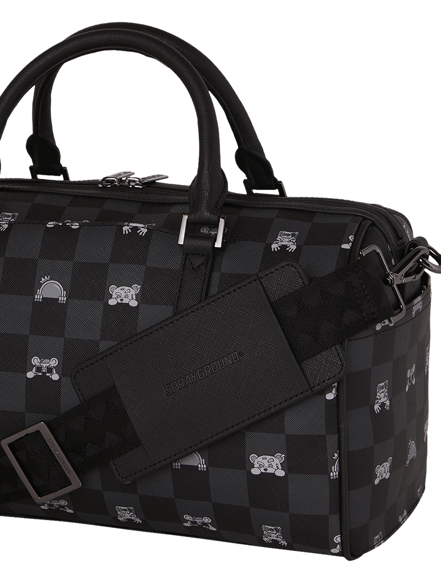Sprayground Gray Peeking Character Check Mini Duffle Nero