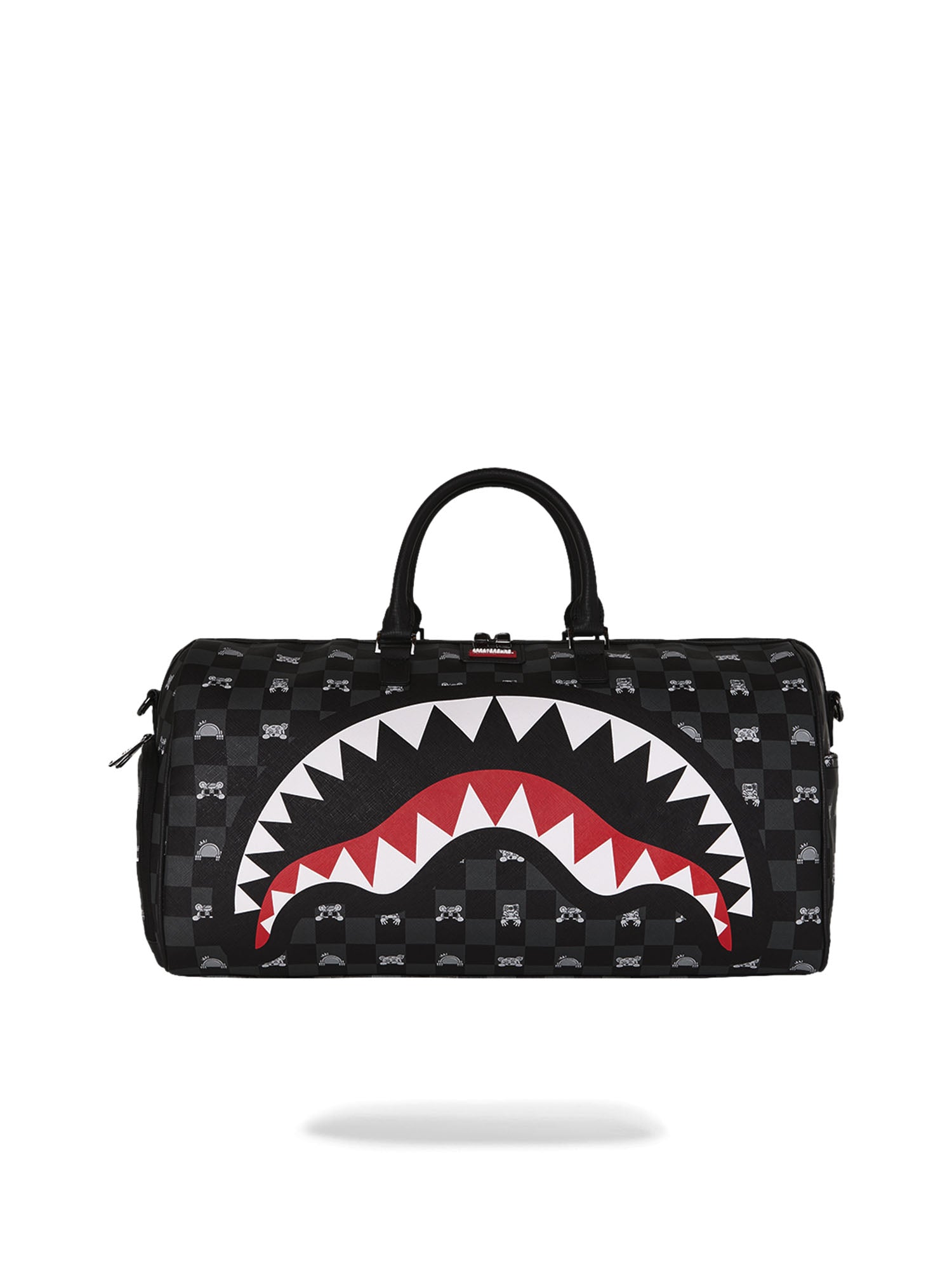 Sprayground Gray Peeking Character Check Large Duffle Nero