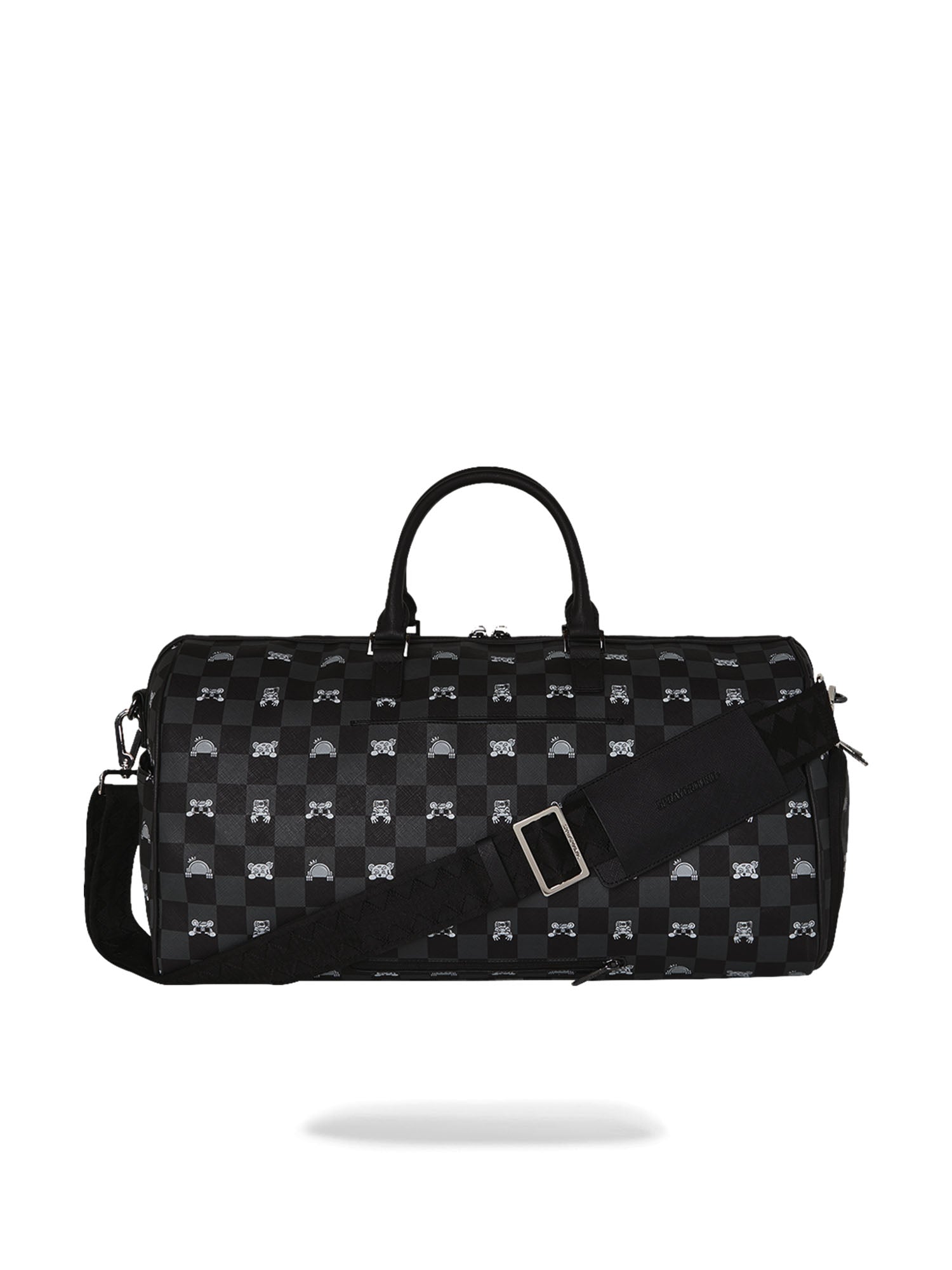 Sprayground Gray Peeking Character Check Large Duffle Nero