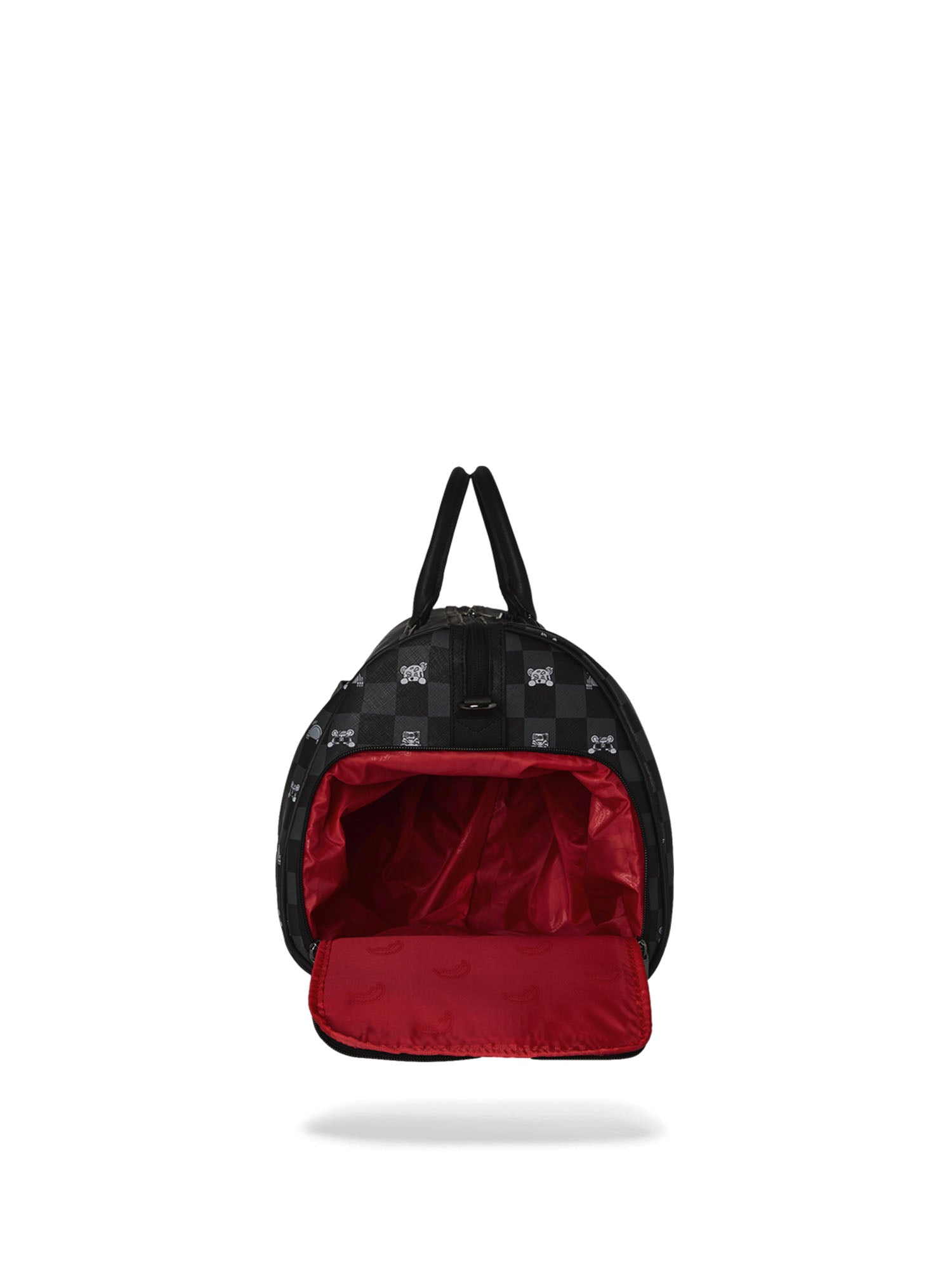 Sprayground Gray Peeking Character Check Large Duffle Nero