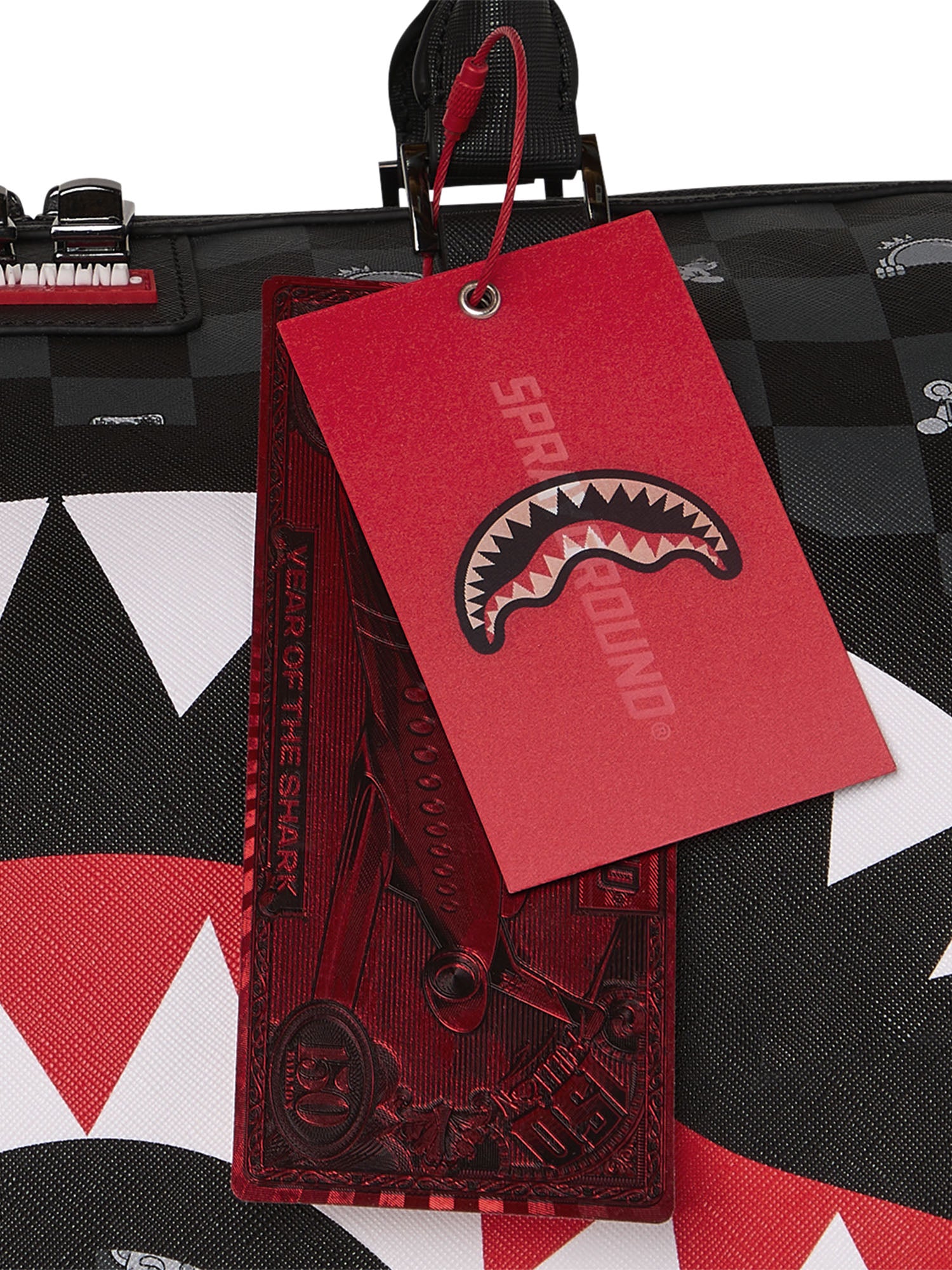 Sprayground Gray Peeking Character Check Large Duffle Nero