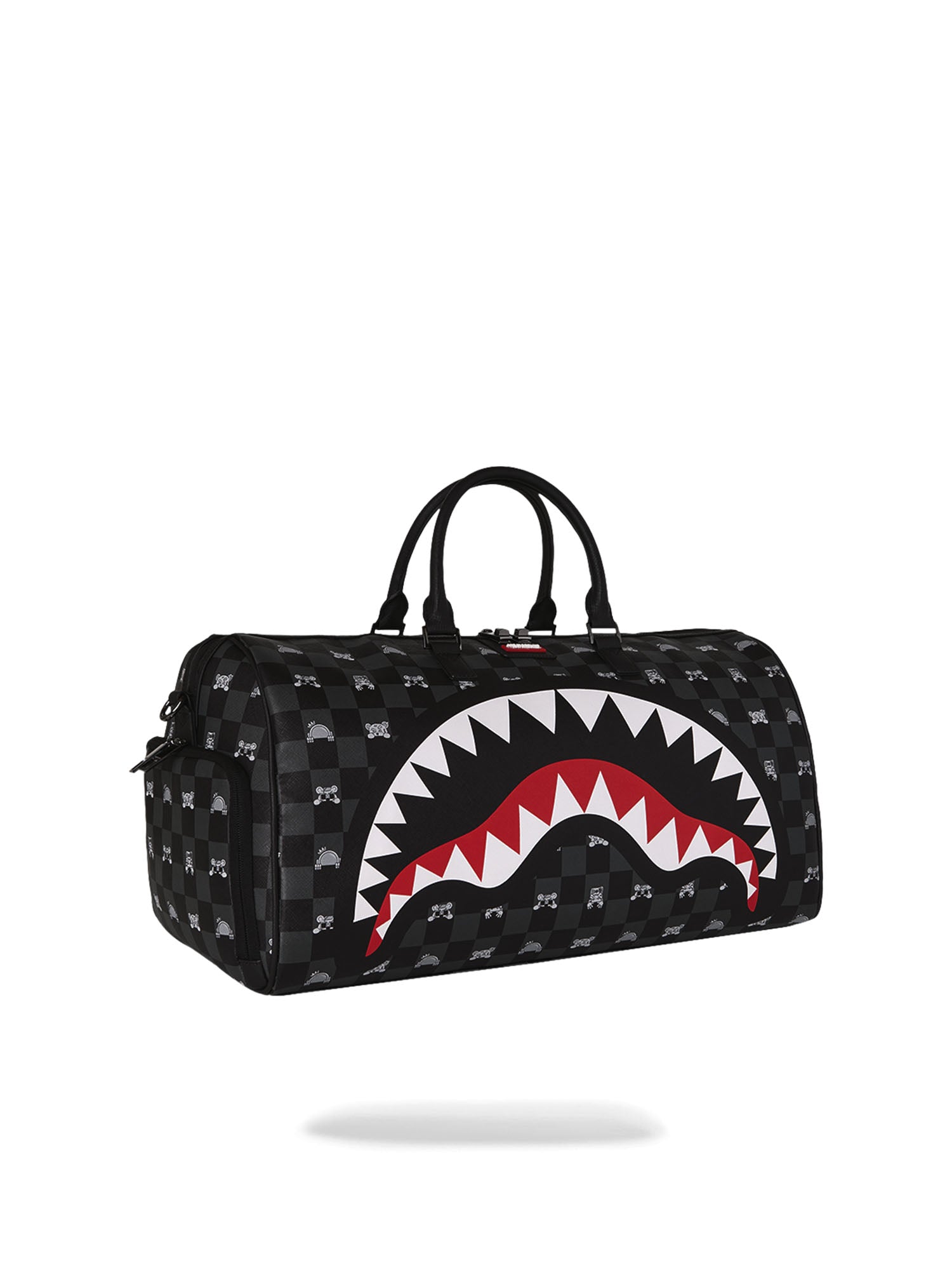 Sprayground Gray Peeking Character Check Large Duffle Nero