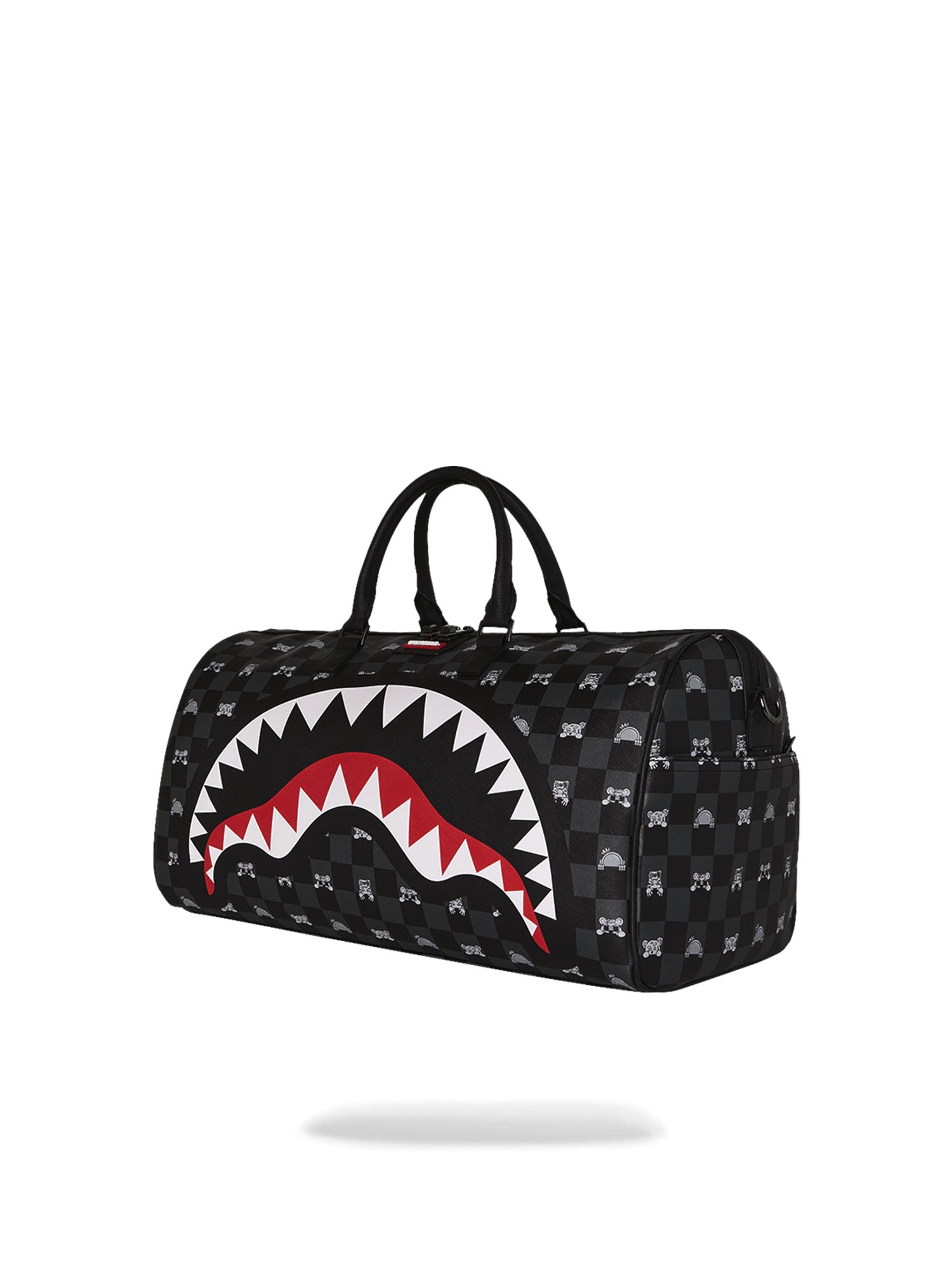 Sprayground Gray Peeking Character Check Large Duffle Nero