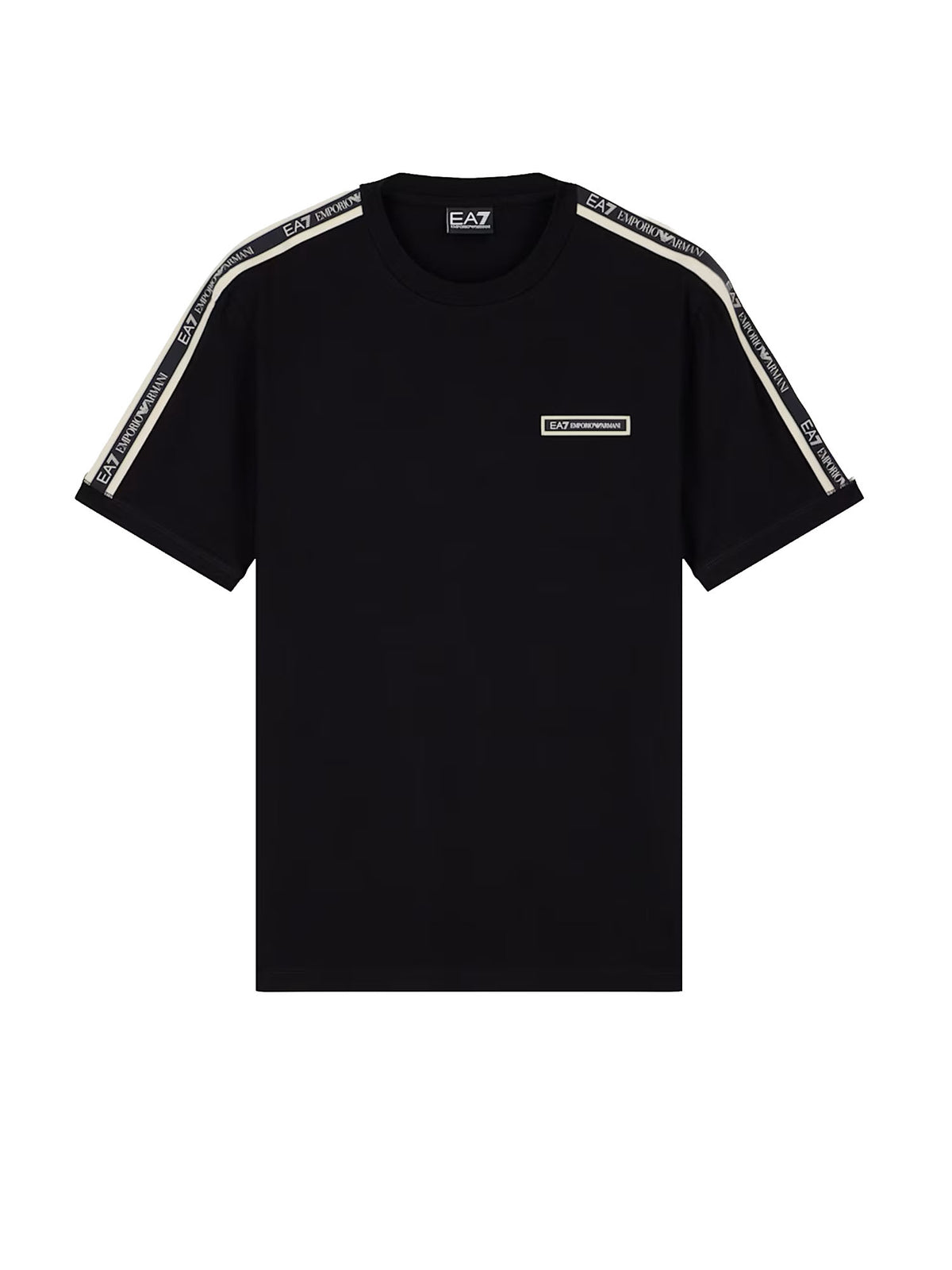 Ea7 T-shirt Logo Series in cotone con bande sulle spalle Nero