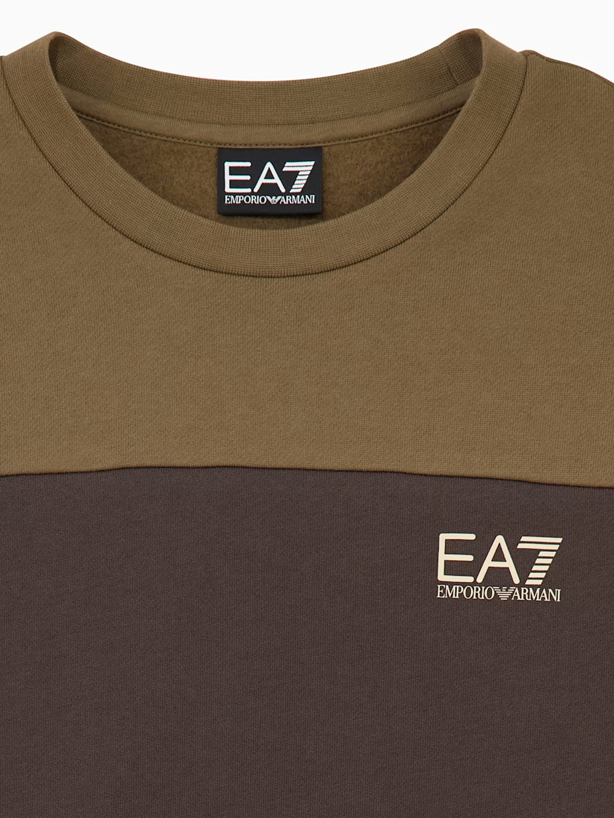 Ea7 Felpa girocollo in misto cotone con design a blocchi e logo Marrone