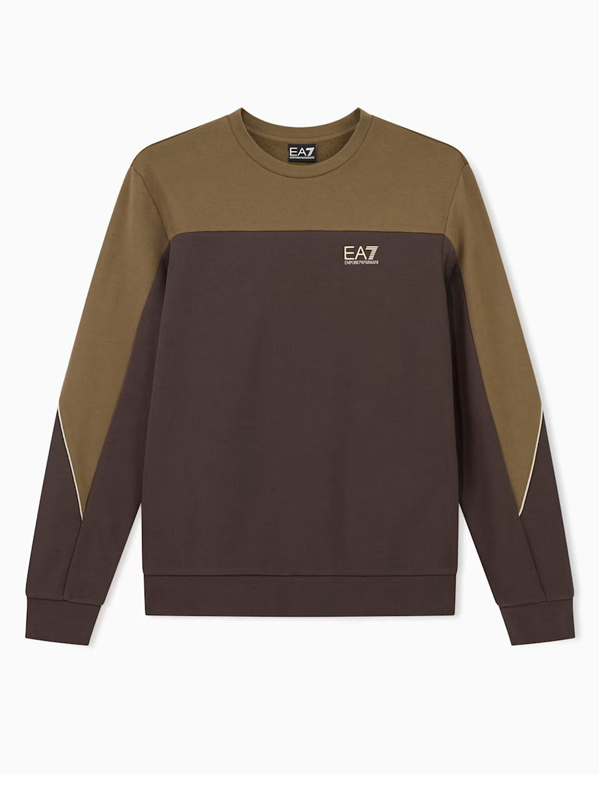 Ea7 Felpa girocollo in misto cotone con design a blocchi e logo Marrone