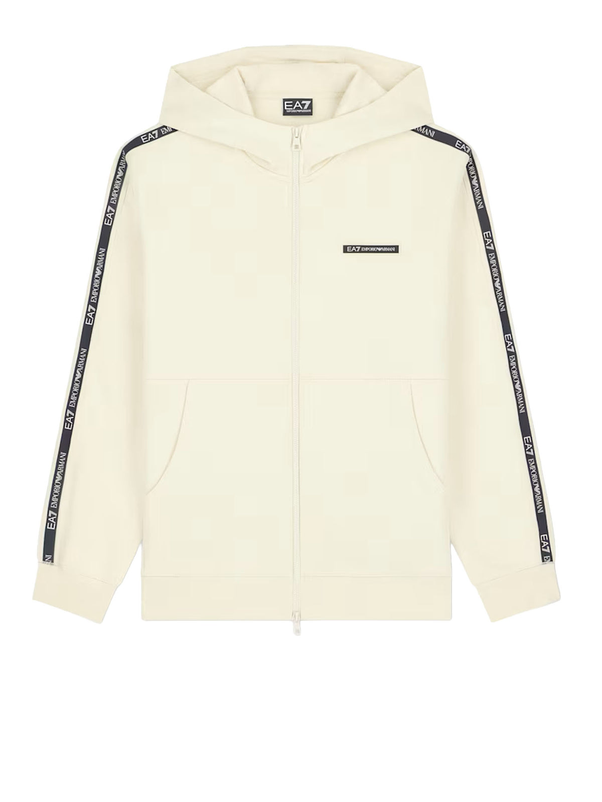 Ea7 Felpa Logo Series con cappuccio e zip in cotone Beige