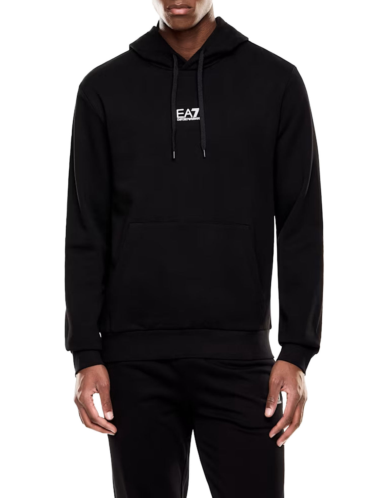 Ea7 Felpa misto cotone con cappuccio e tasca Core Identity Nero