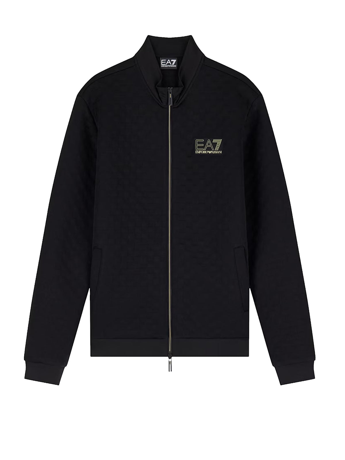 Ea7 Felpa Premium Label fullzip in jersey con dettagli in maglia Nero