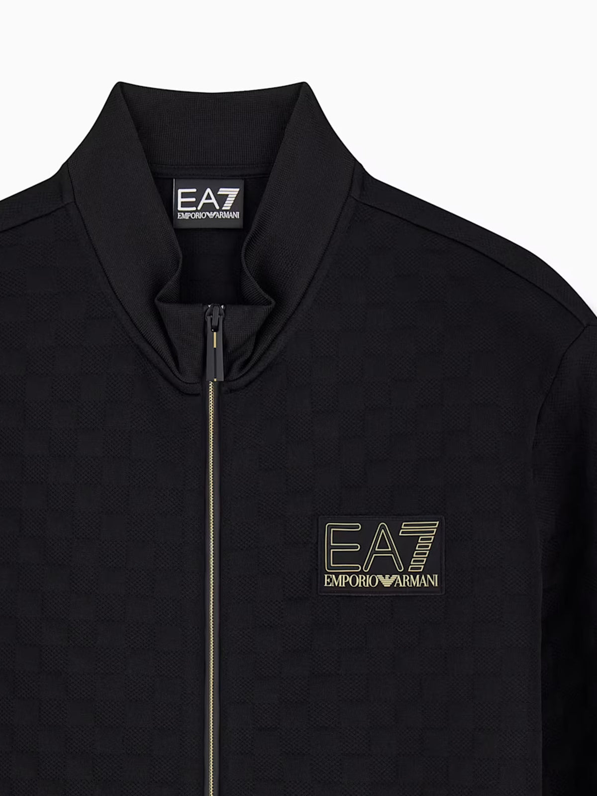 Ea7 Felpa Premium Label fullzip in jersey con dettagli in maglia Nero