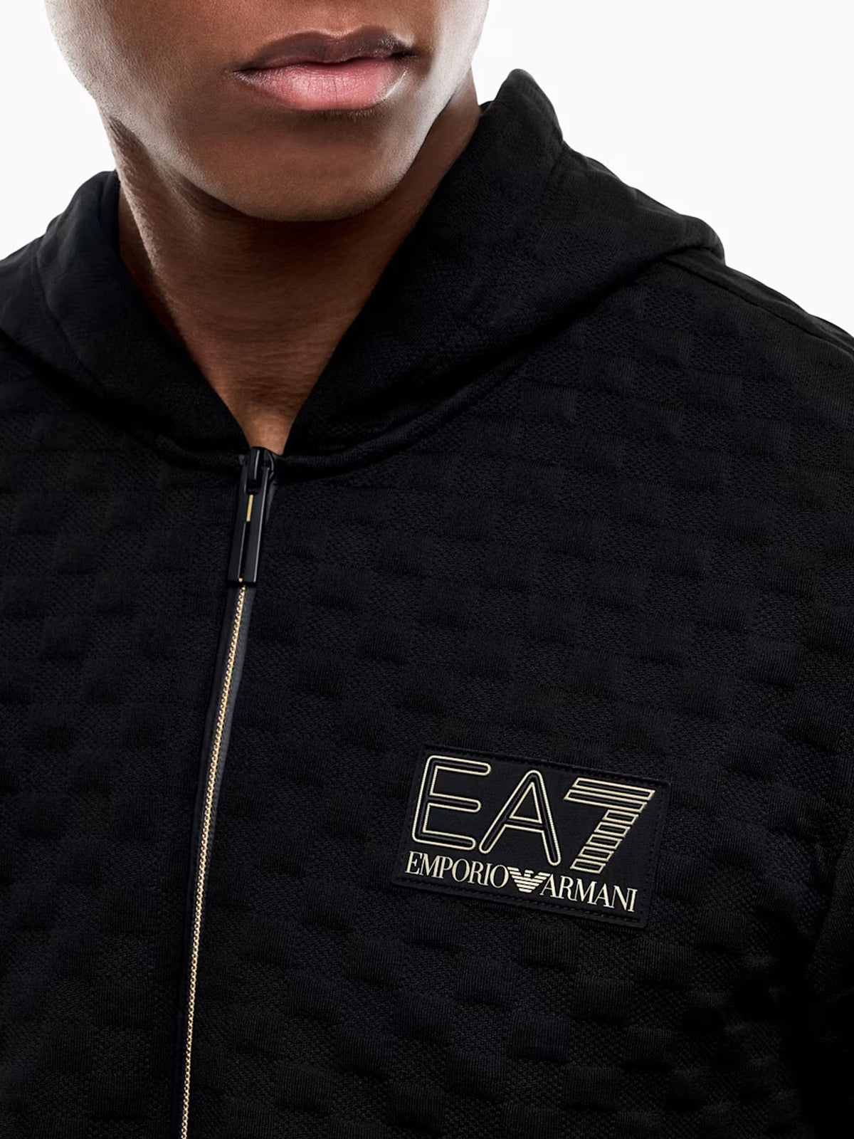 Ea7 Felpa Premium Label con cappuccio e zip intera Nero