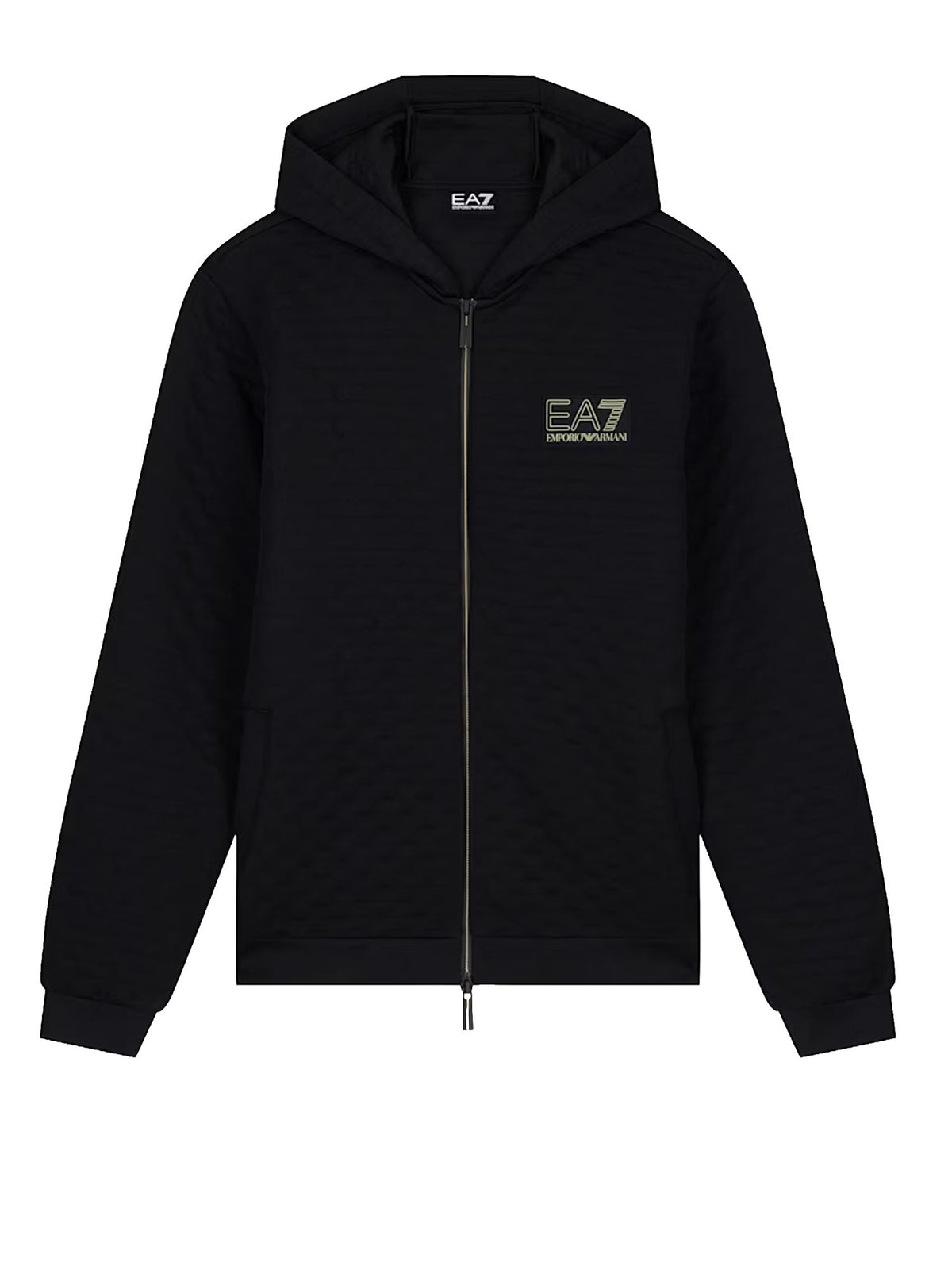 Ea7 Felpa Premium Label con cappuccio e zip intera Nero