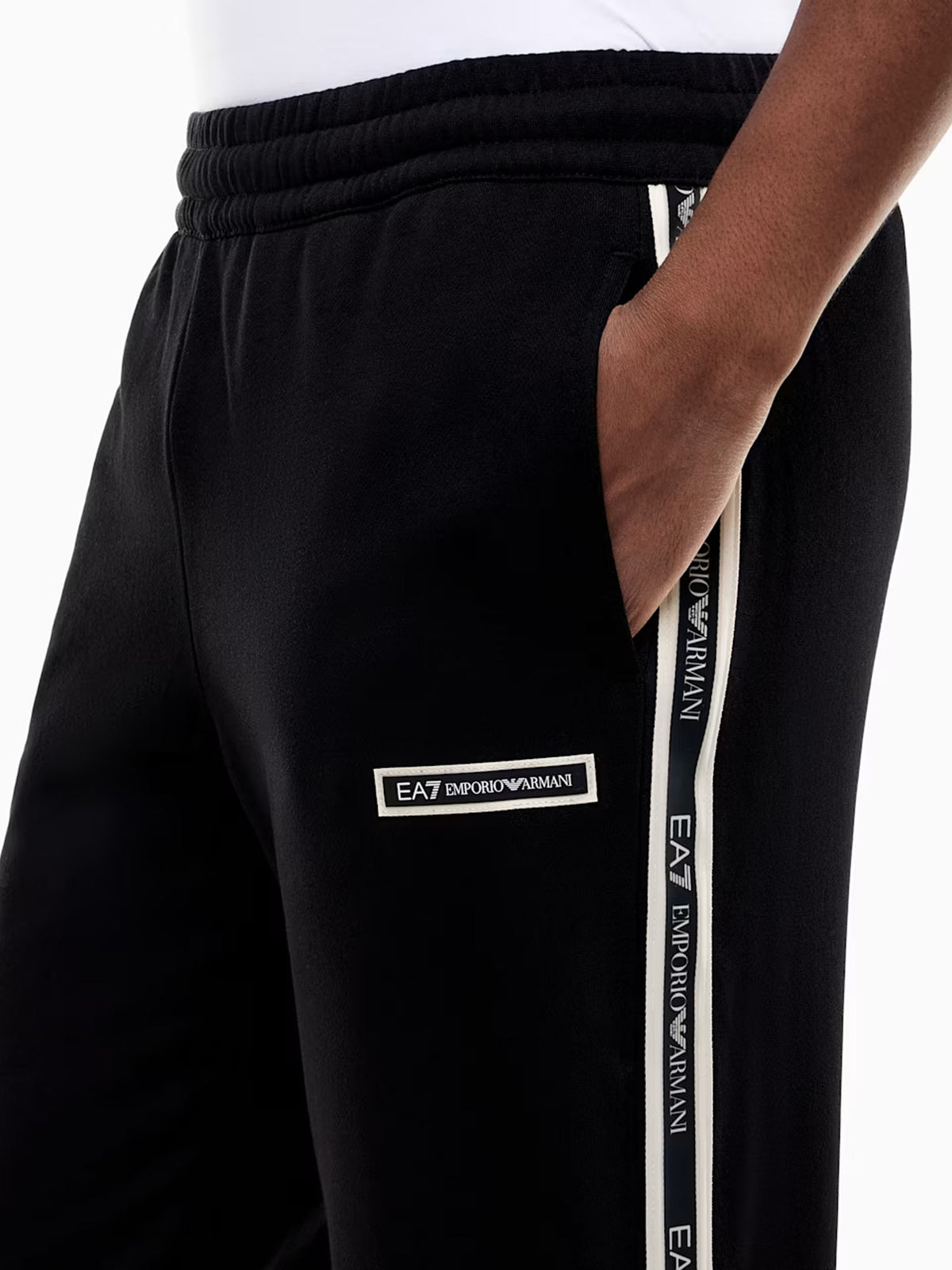 Ea7 Pantaloni Logo Series slim con bande laterali Nero