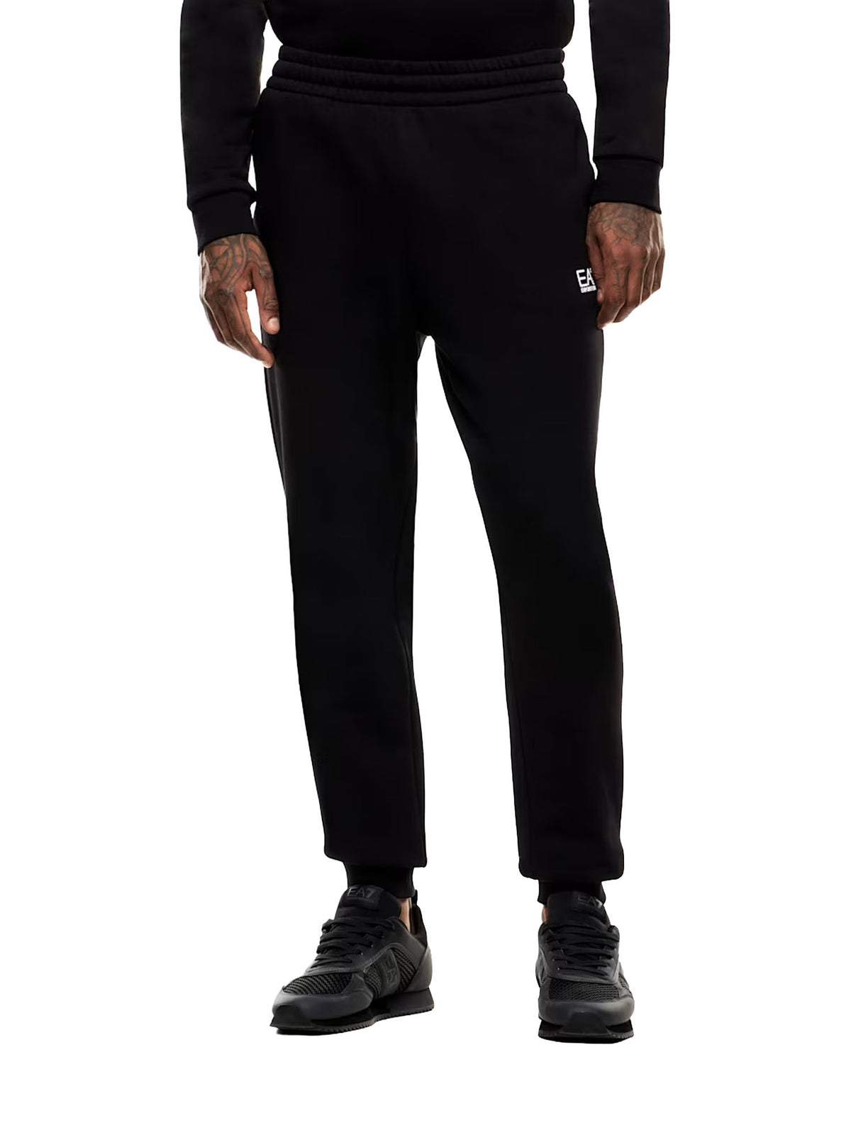 Ea7 Jogger cotone con coulisse e fondo a costine Core Identity Nero