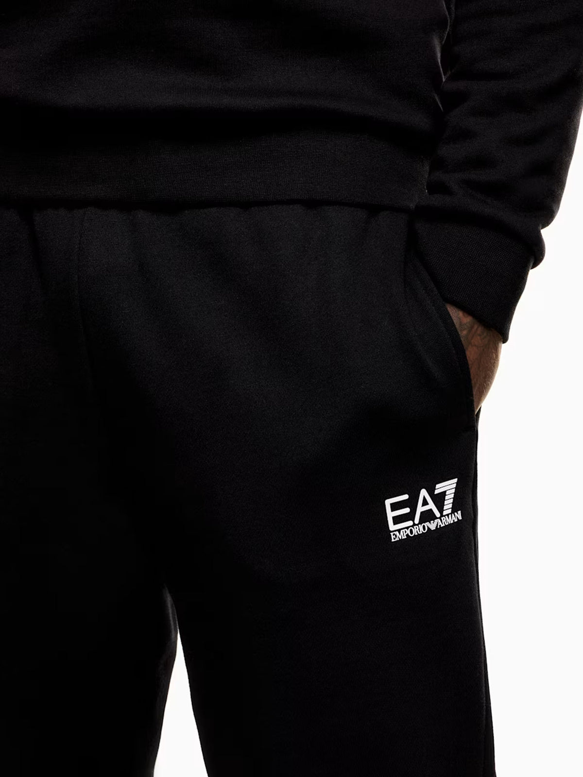 Ea7 Jogger cotone con coulisse e fondo a costine Core Identity Nero