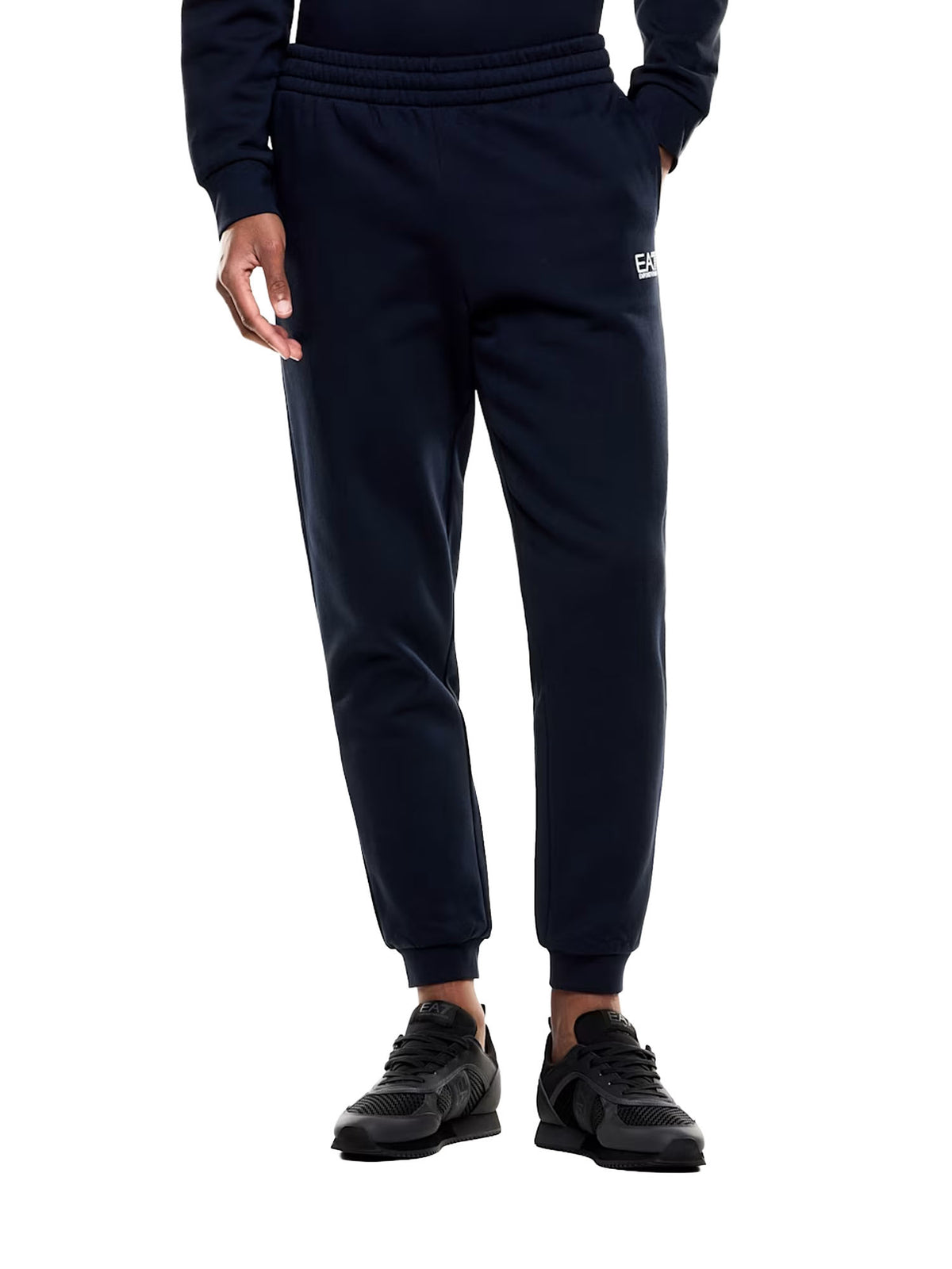 Ea7 Jogger cotone con coulisse e fondo a costine Core Identity Blu