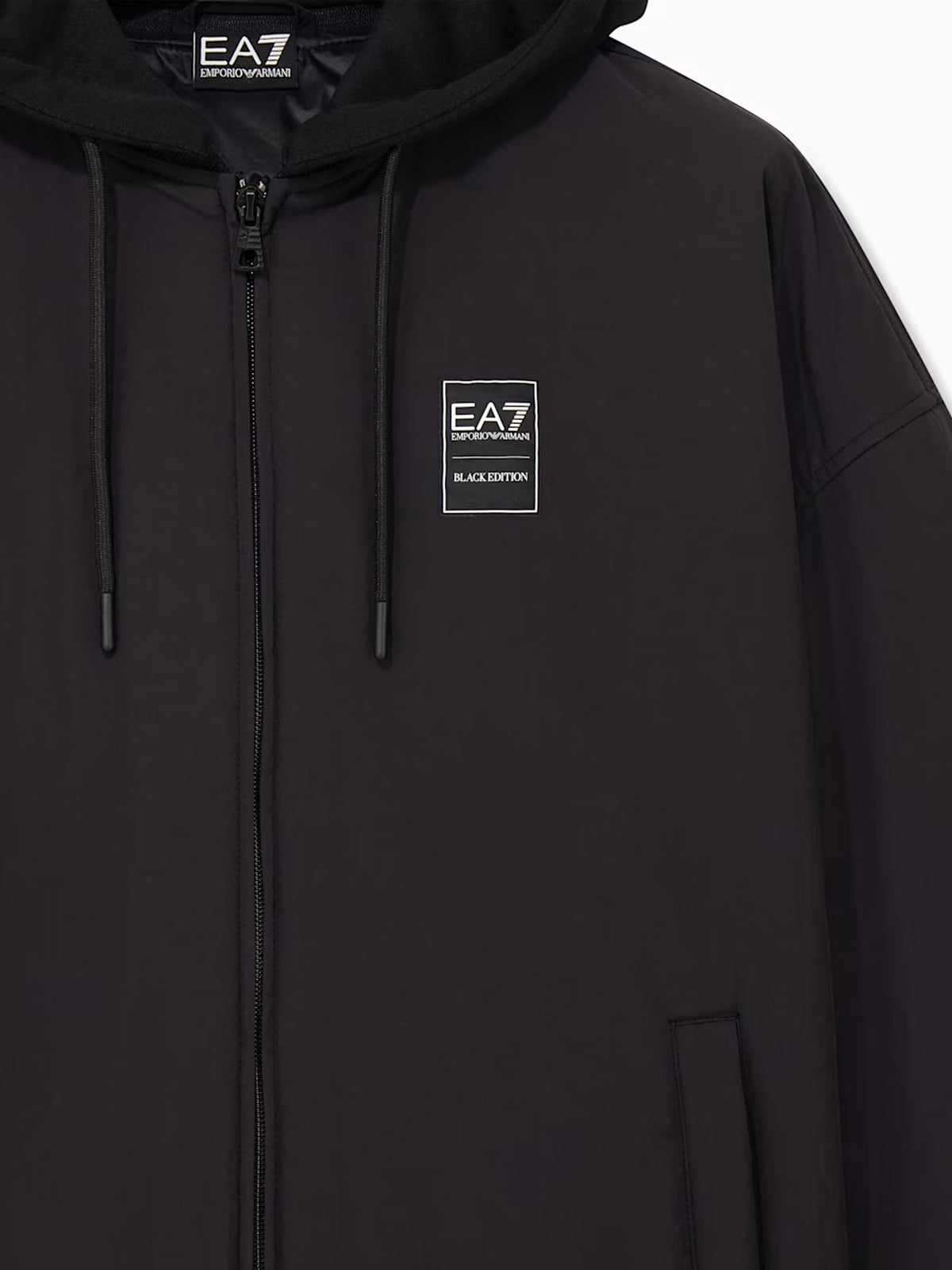 Ea7 Blouson giacca Black Edition con cappuccio e vestibilità over Nero